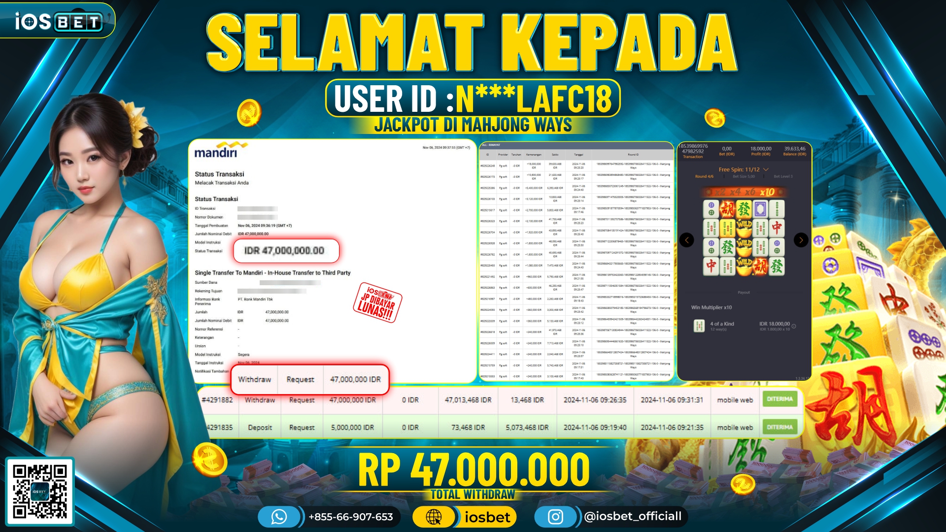 Bukti Pembayaran LUNAS SLOT GAME GACOR Rp.47.000.000,-