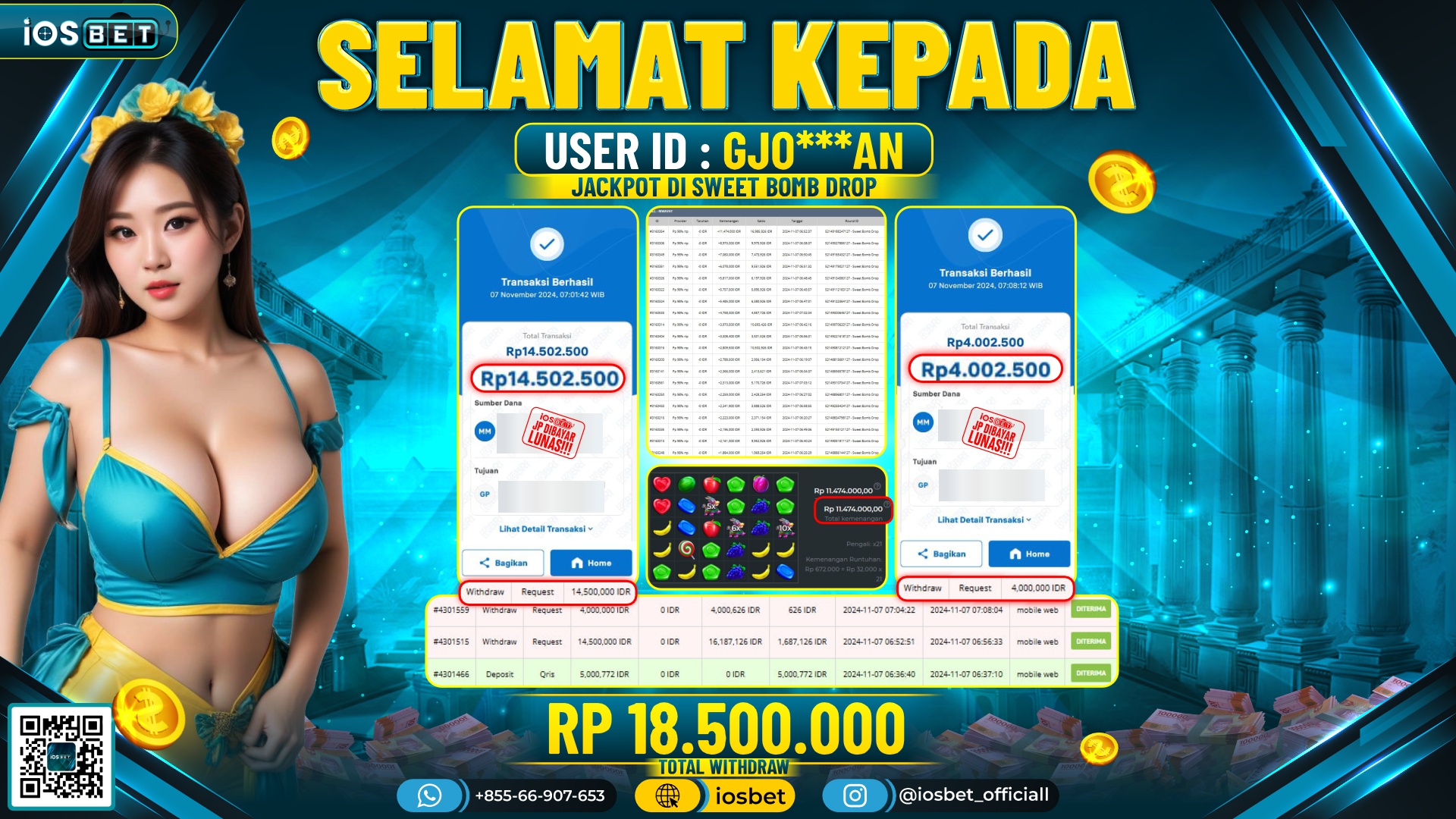 Bukti Pembayaran LUNAS SLOT GAME GACOR Rp.18.500.000,-