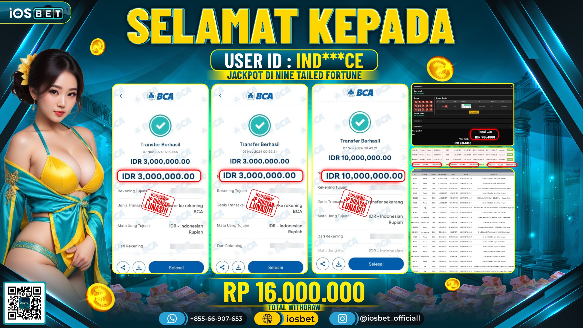 Bukti Pembayaran LUNAS SLOT GAME GACOR Rp.16.000.000,-