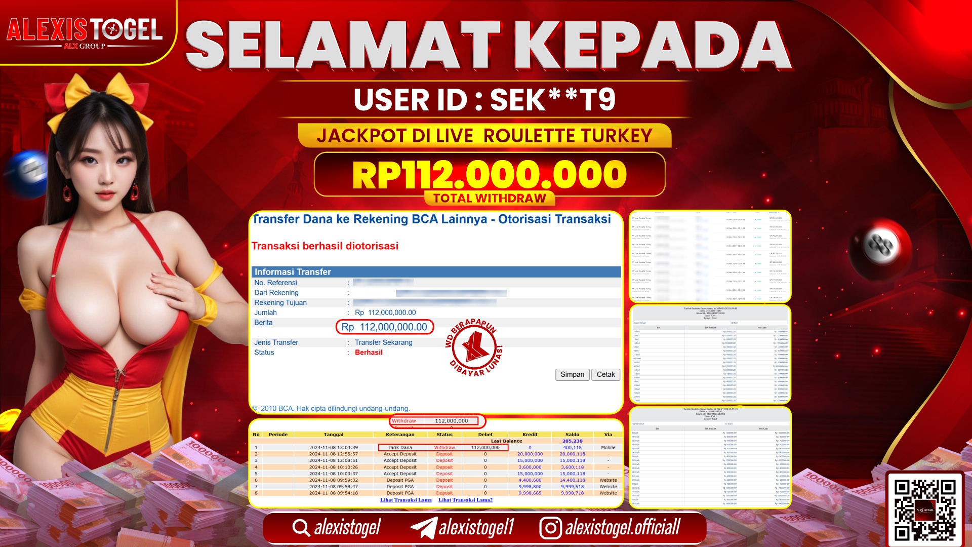 ALEXISTOGEL di CASINO ROULETTE TURKEY RP.112.000.000 LUNAS