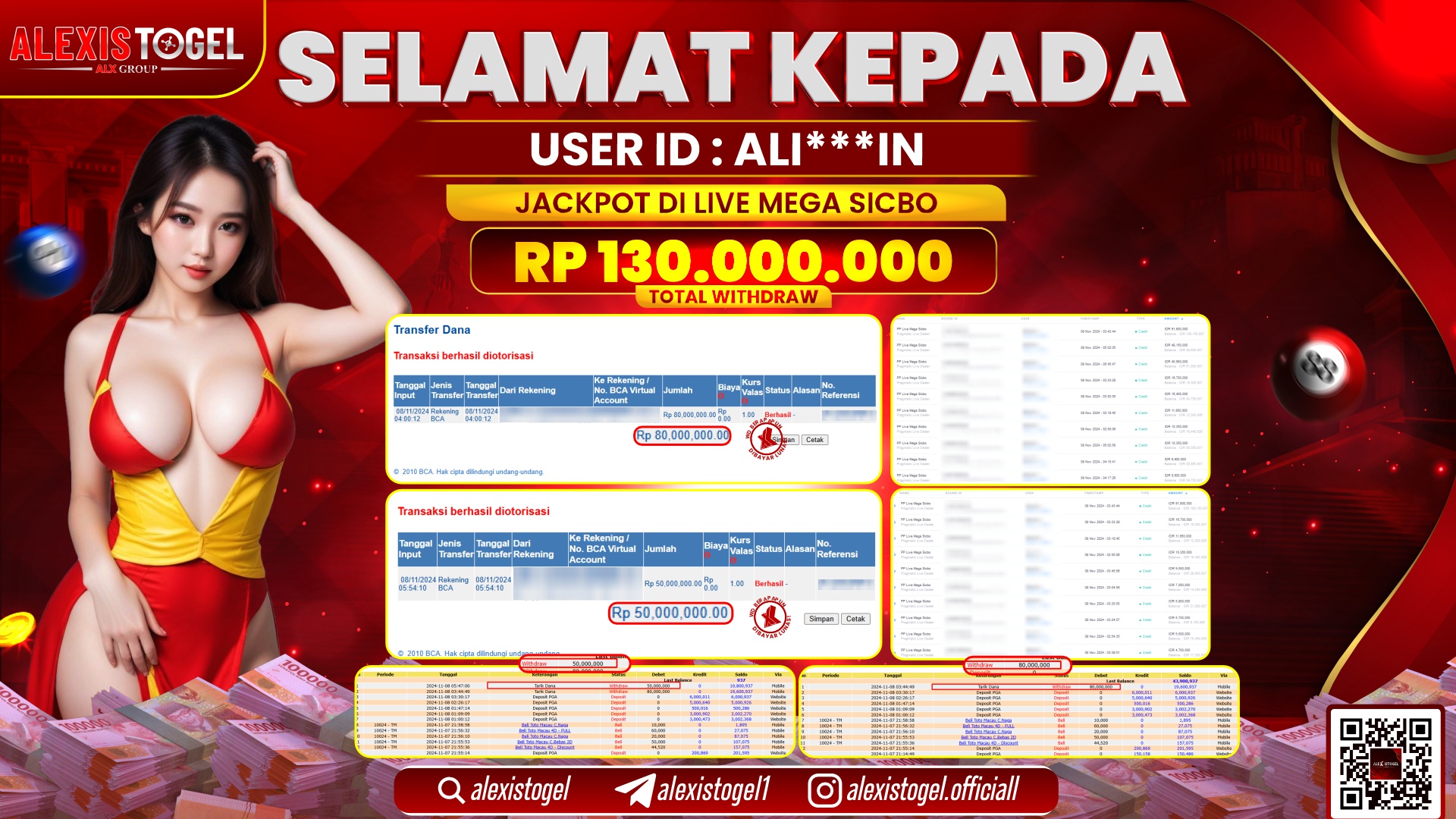 ALEXISTOGEL di CASINO MEGA SICBO RP.130.000.000 LUNAS