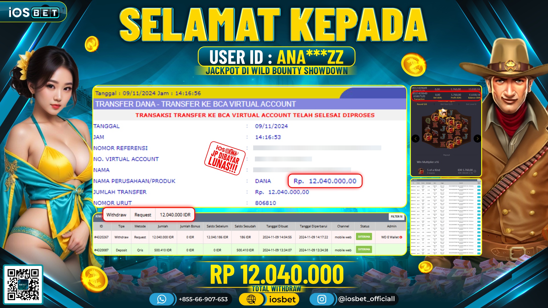 Bukti Pembayaran LUNAS SLOT GAME GACOR Rp.12.040.000,-