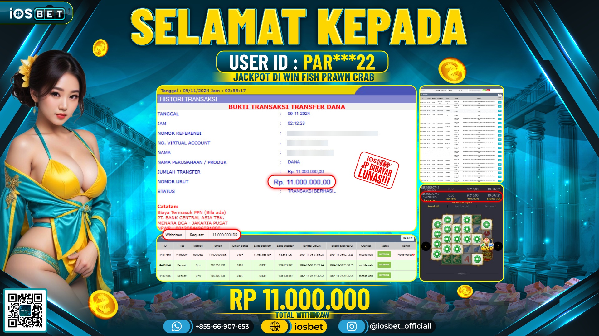 Bukti Pembayaran LUNAS SLOT GAME GACOR Rp.11.000.000,-