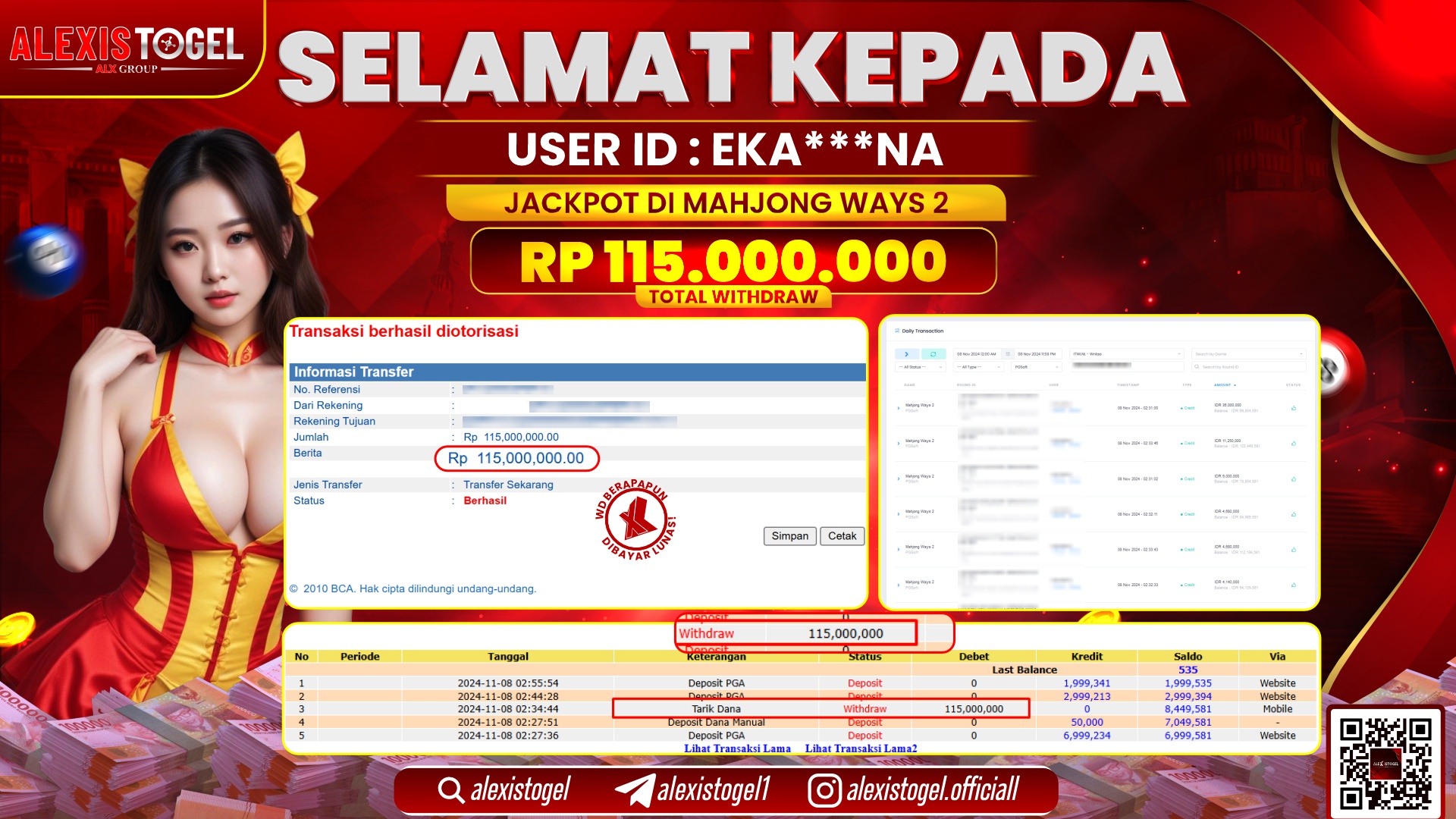 ALEXISTOGEL di SLOT MAHJONG WAYS 2 RP.115.000.000 LUNAS