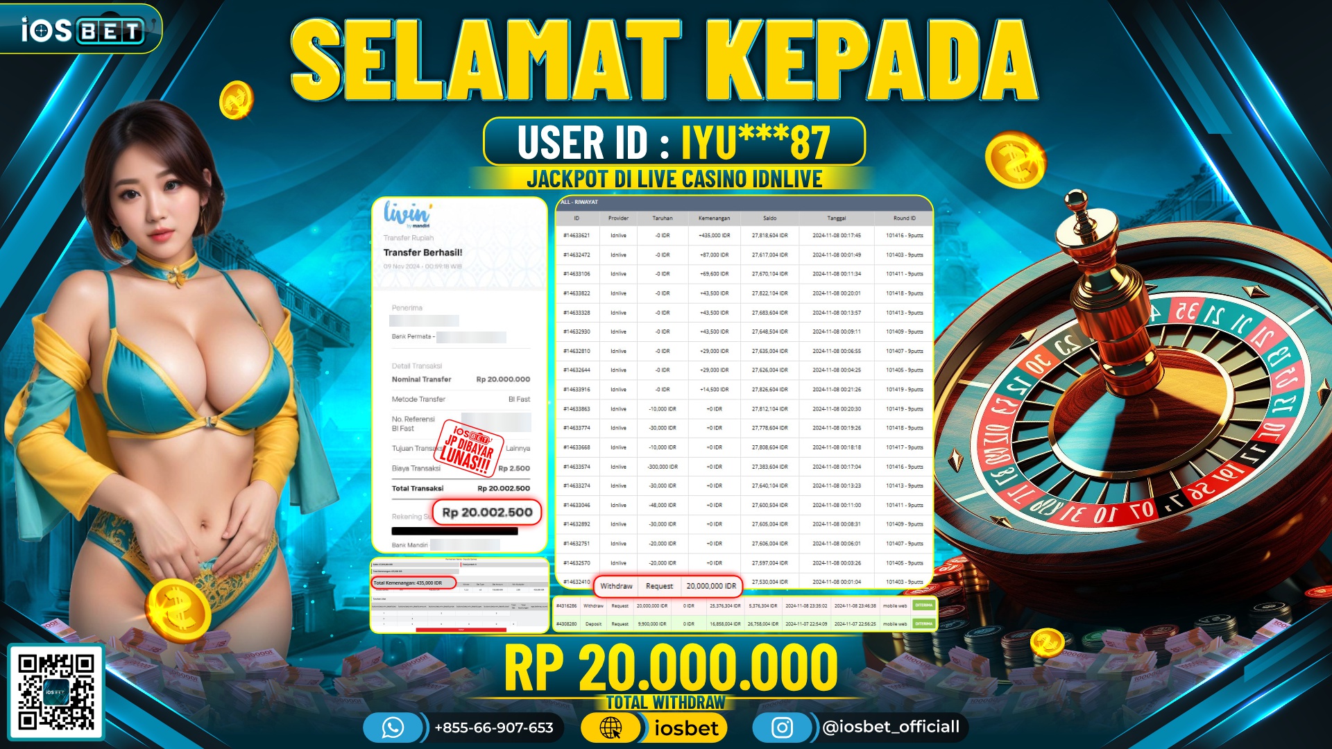 Bukti Pembayaran LUNAS LIVE GAME GACOR Rp.20.000.000,-