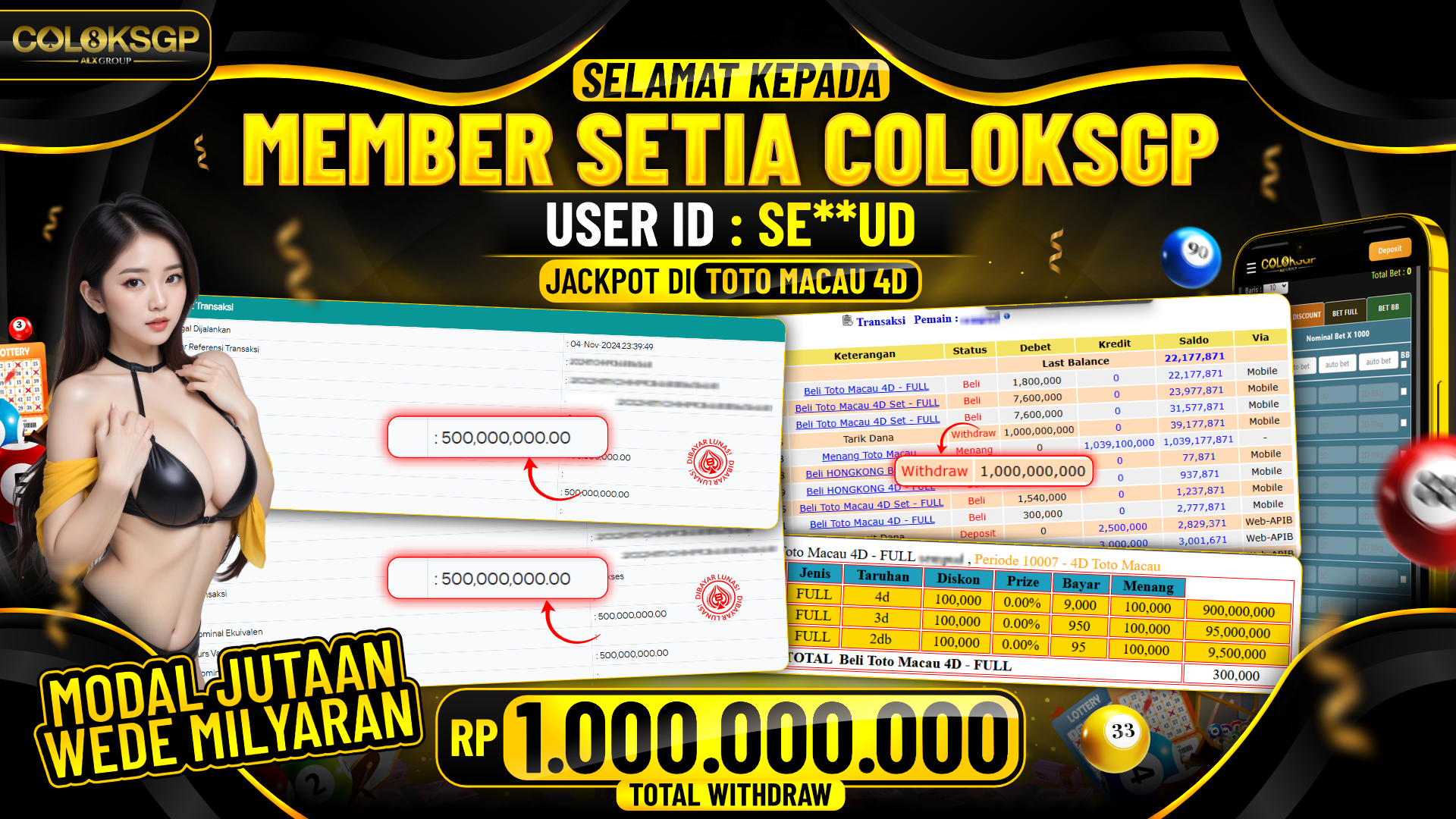 COLOKSGP JACKPOT TOTO MACAU POOLS RP 1.000.000.000 LUNAS