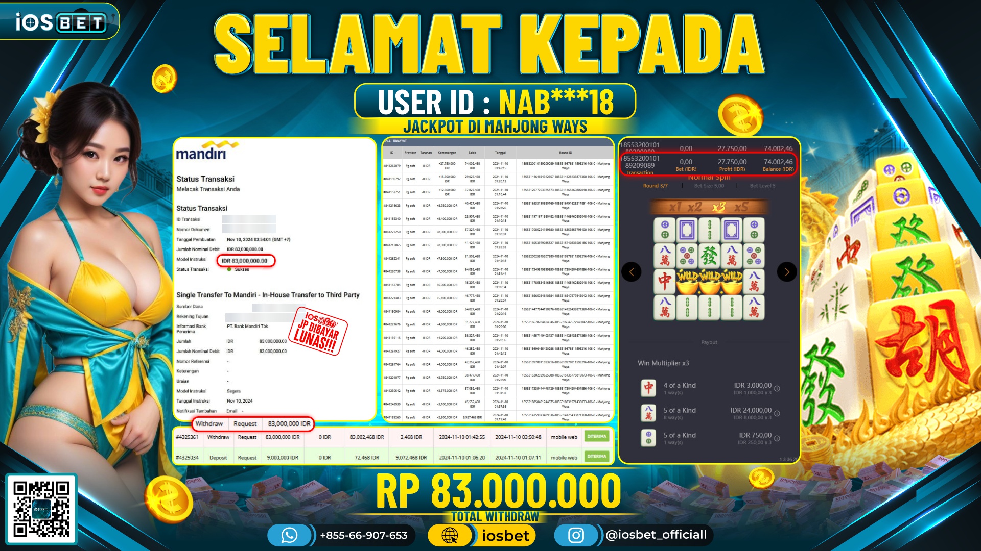 Bukti Pembayaran LUNAS SLOT GAME GACOR Rp.83.000.000,-
