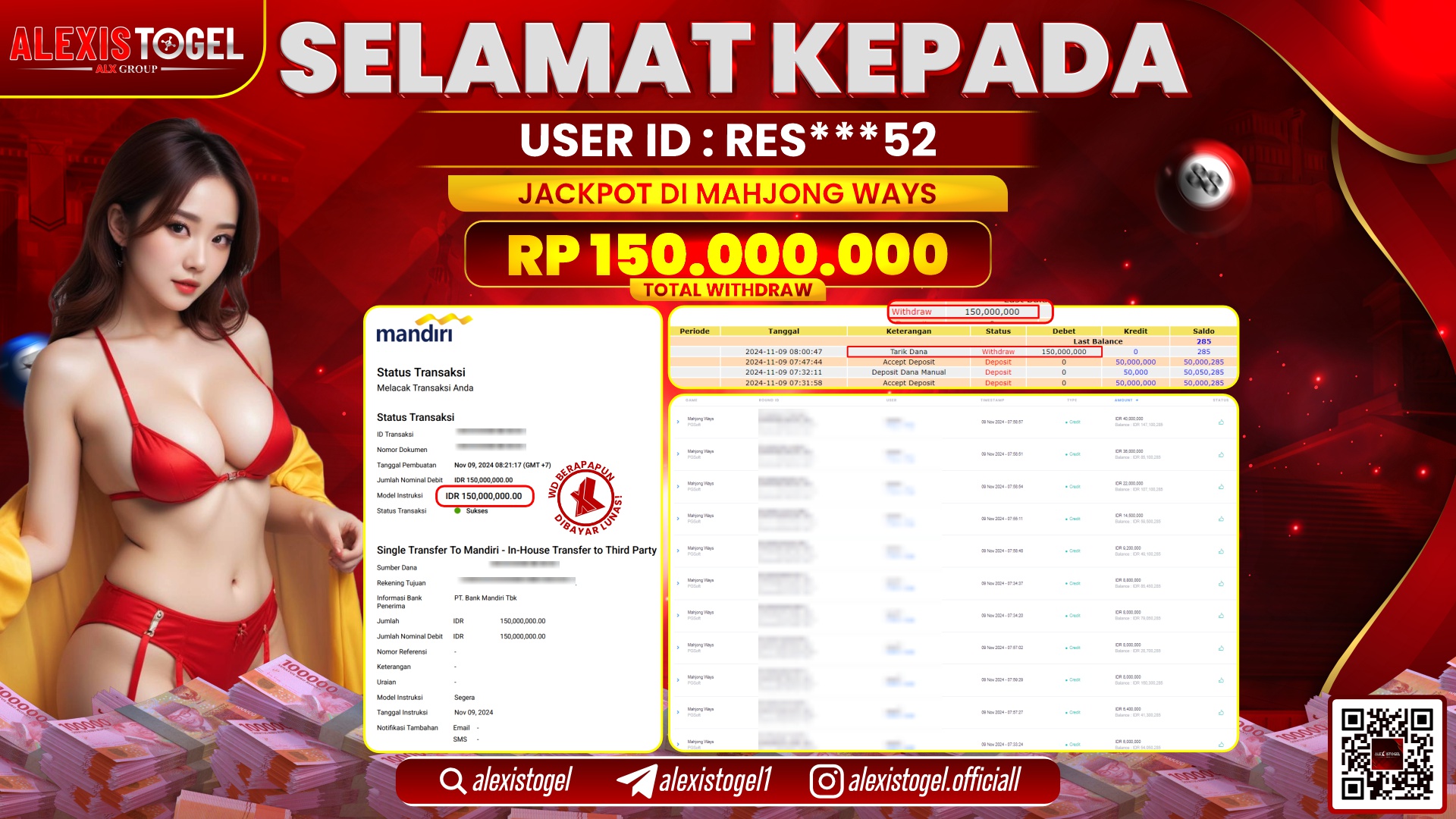 ALEXISTOGEL di SLOT MAHJONG WAYS RP.150.000.000 LUNAS