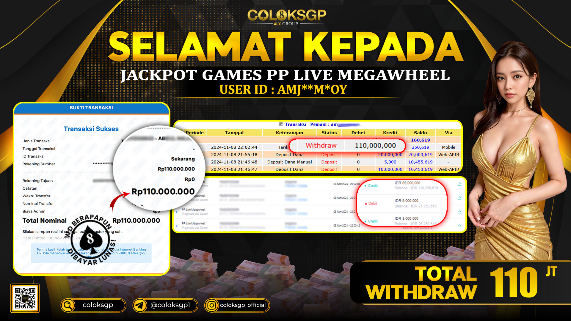COLOKSGP JACKPOT SLOT GAMES RP 110.000.000 LUNAS