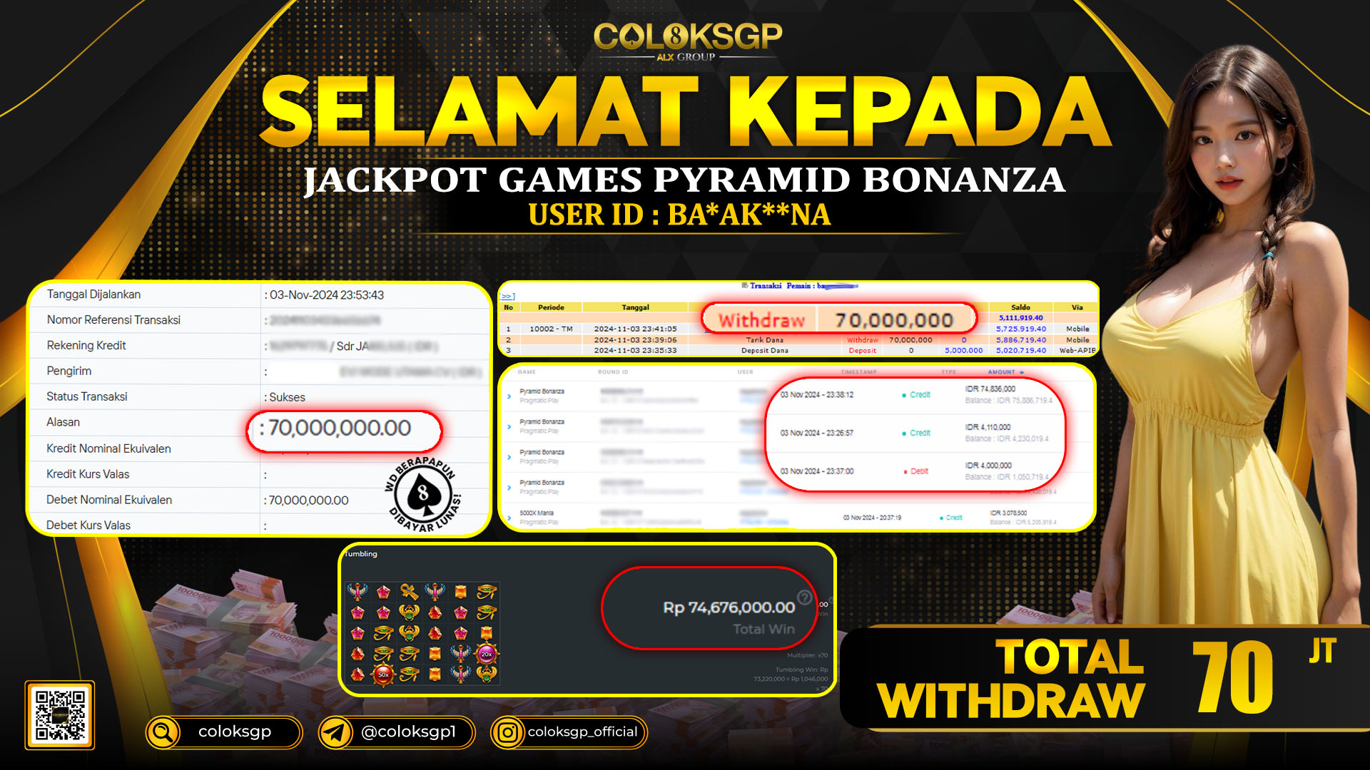 COLOKSGP JACKPOT SLOT GAMES RP 70.000.000 LUNAS