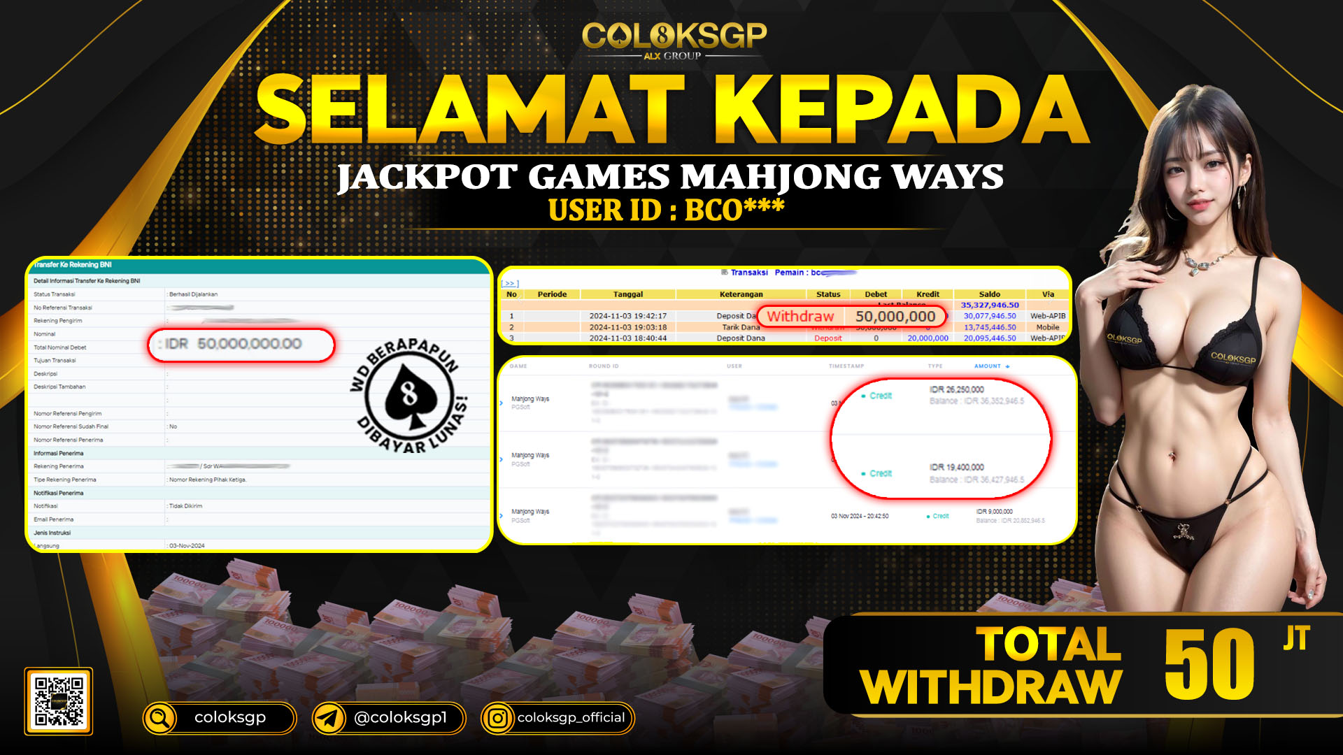 COLOKSGP JACKPOT SLOT GAMES RP 50.000.000 LUNAS