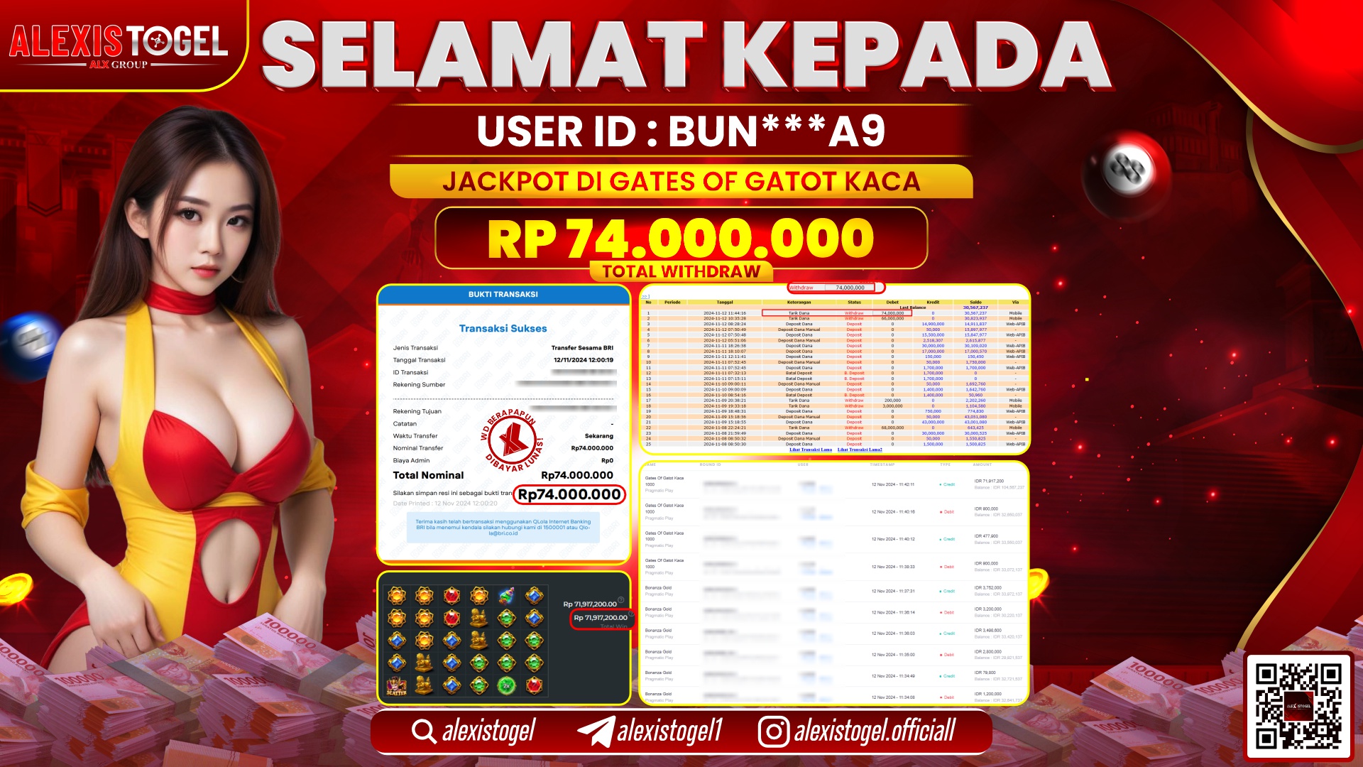 ALEXISTOGEL di SLOT GATOT KACA RP.74.000.000 LUNAS