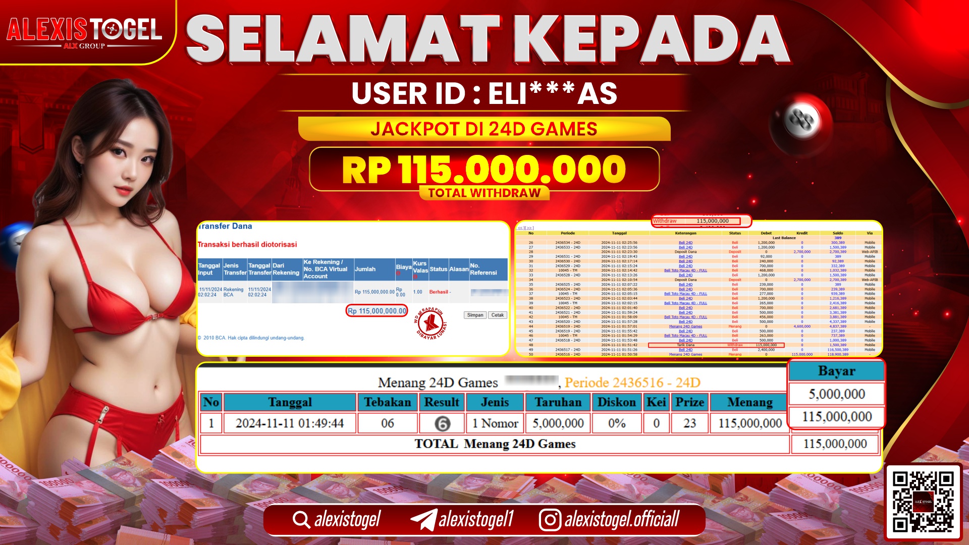 ALEXISTOGEL di CASINO 24D GAMES RP.115.000.000 LUNAS