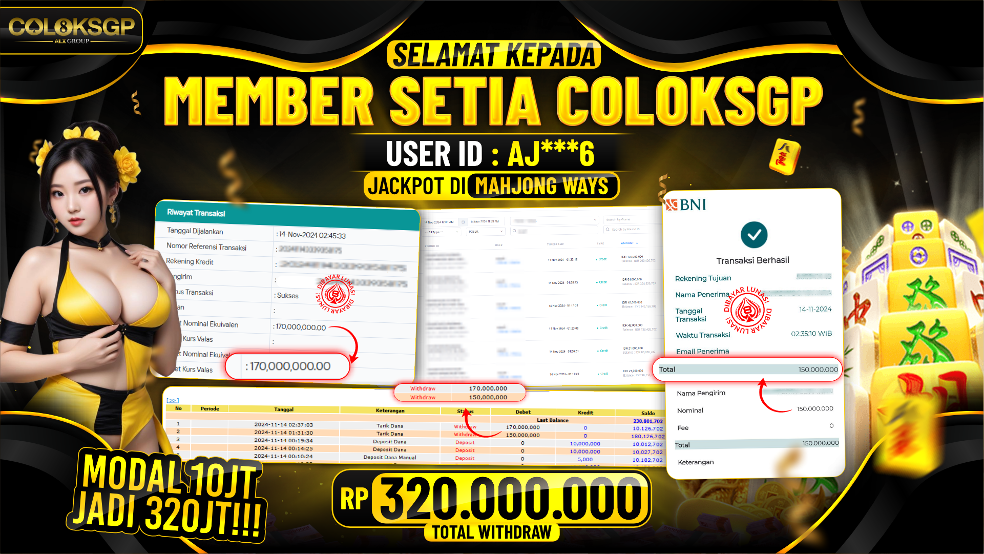 COLOKSGP JACKPOT SLOT GAMES RP 320.000.000 LUNAS