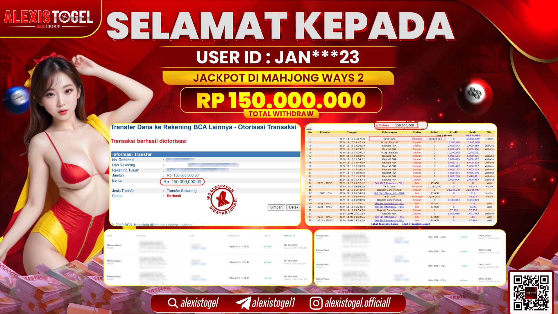 ALEXISTOGEL di SLOT MAHJONG WAYS RP.150.000.000 LUNAS