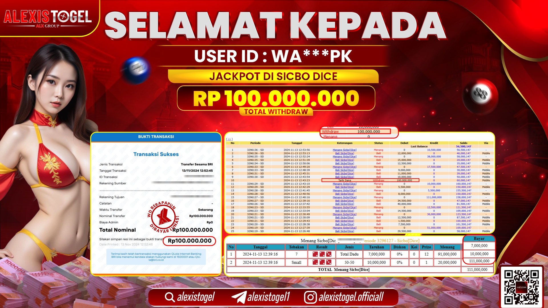 ALEXISTOGEL di CASINO SICBO DICE RP.100.000.000 LUNAS