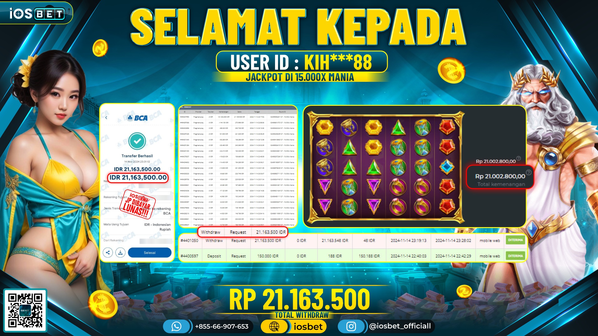 Bukti Pembayaran LUNAS SLOT GAME GACOR Rp.21.163.500,-