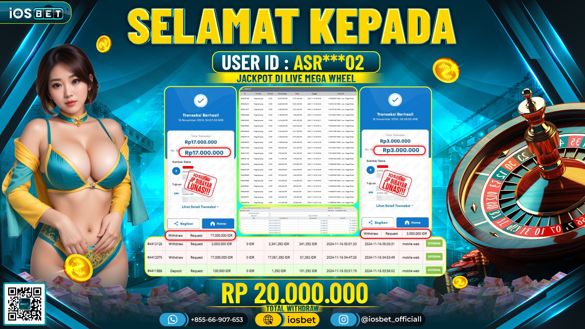 Bukti Pembayaran LUNAS LIVE CASINO Rp.20.000.000