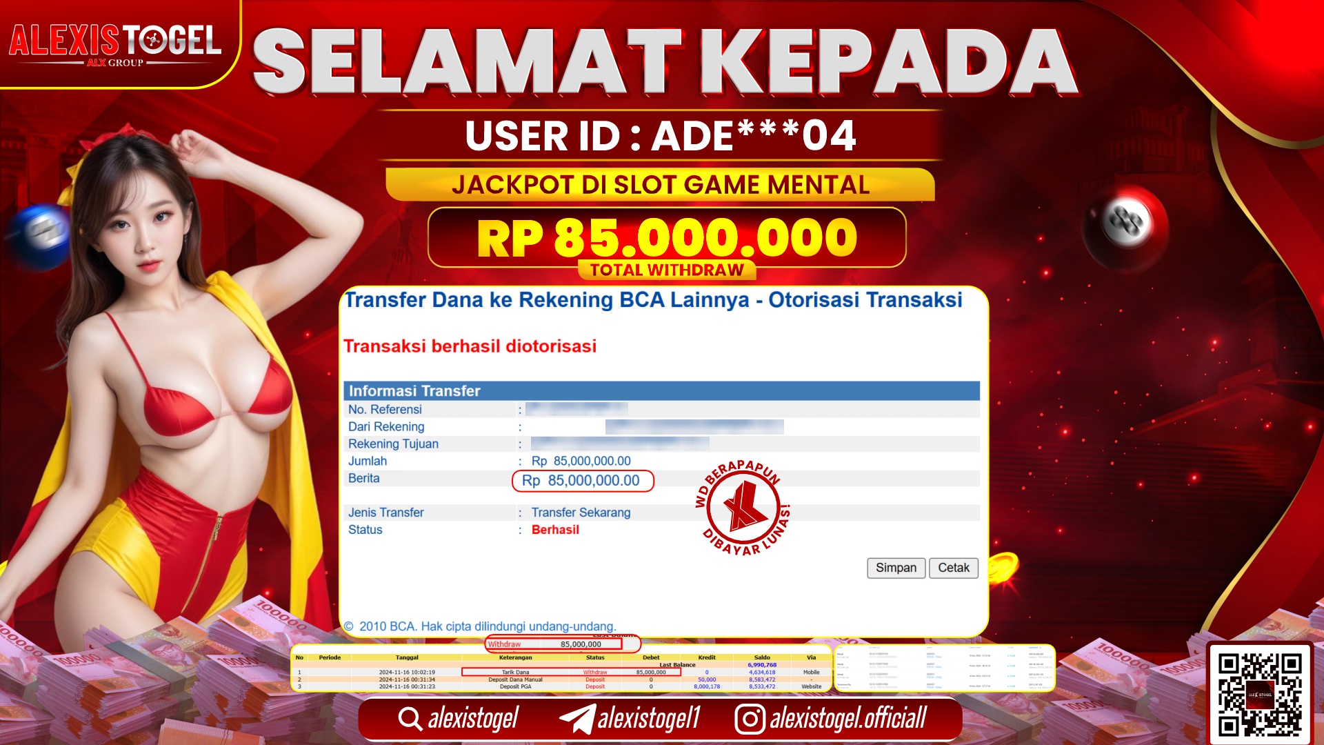 ALEXISTOGEL di SLOT GAME MENTAL RP.85.000.000 LUNAS