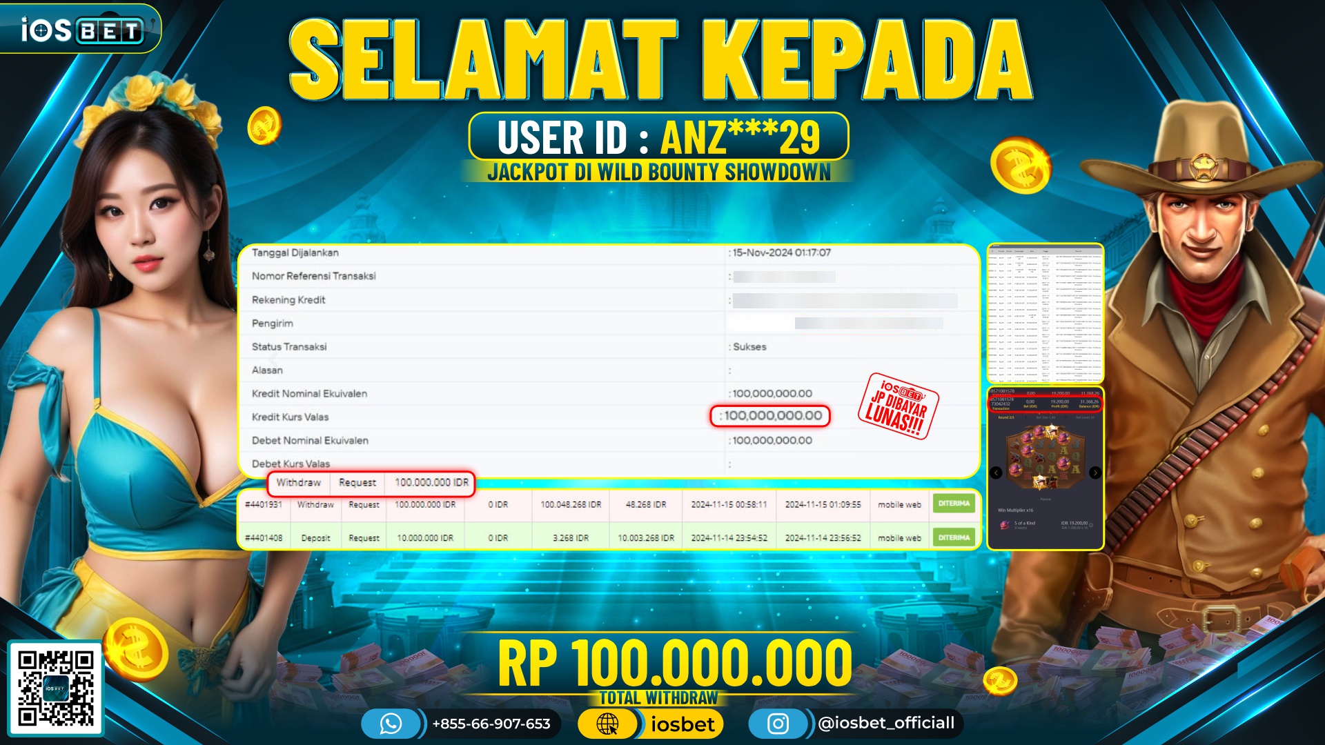 Bukti Pembayaran LUNAS SLOT GAME GACOR Rp.100.000.000,-