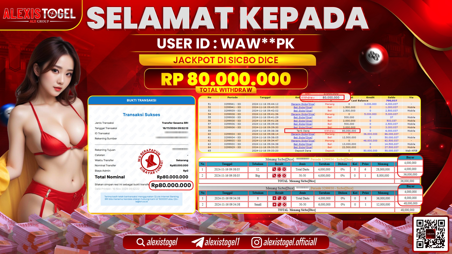 ALEXISTOGEL di CASINO SICBO DICE RP.80.000.000 LUNAS