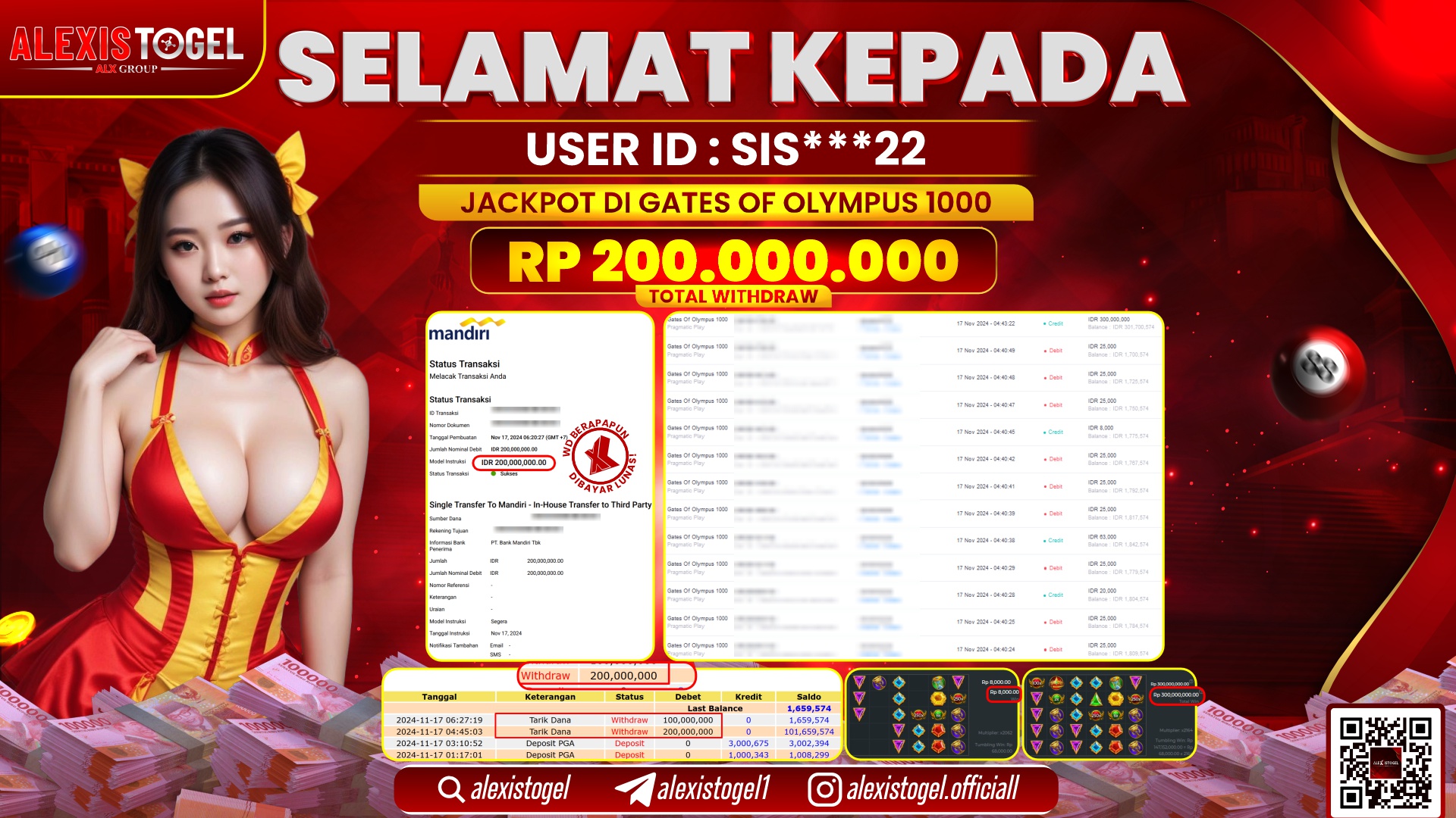 ALEXISTOGEL di SLOT GATES OF OLYMPUS RP.200.000.000 LUNAS