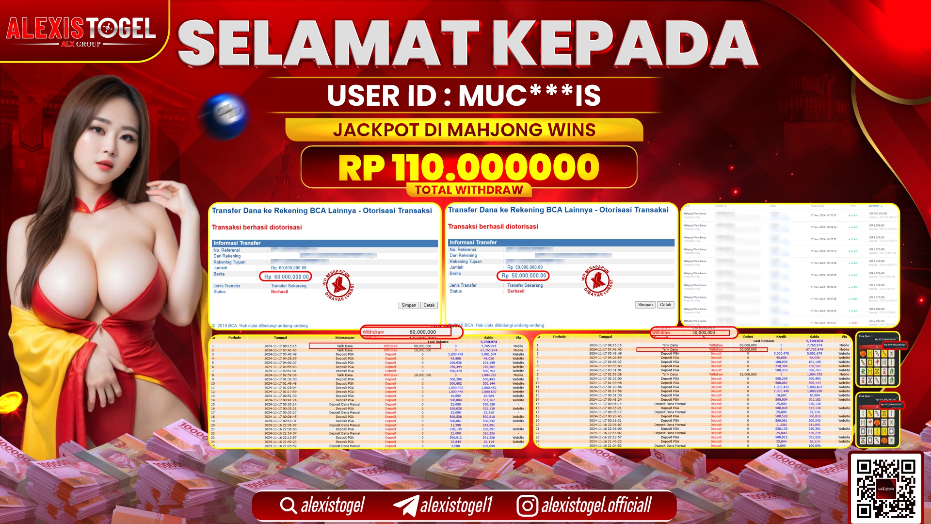 ALEXISTOGEL di SLOT MAHJONG WINS RP.110.000.000 LUNAS