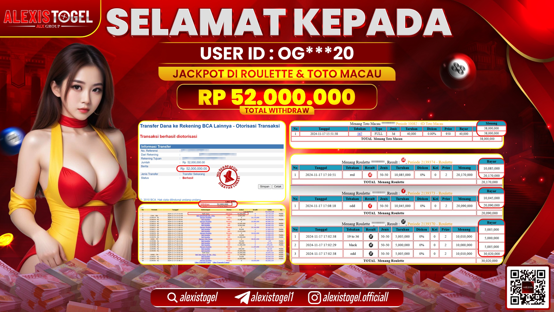 ALEXISTOGEL di CASINO ROULETTE & TOTOMACAU RP.52.000.000 LUNAS