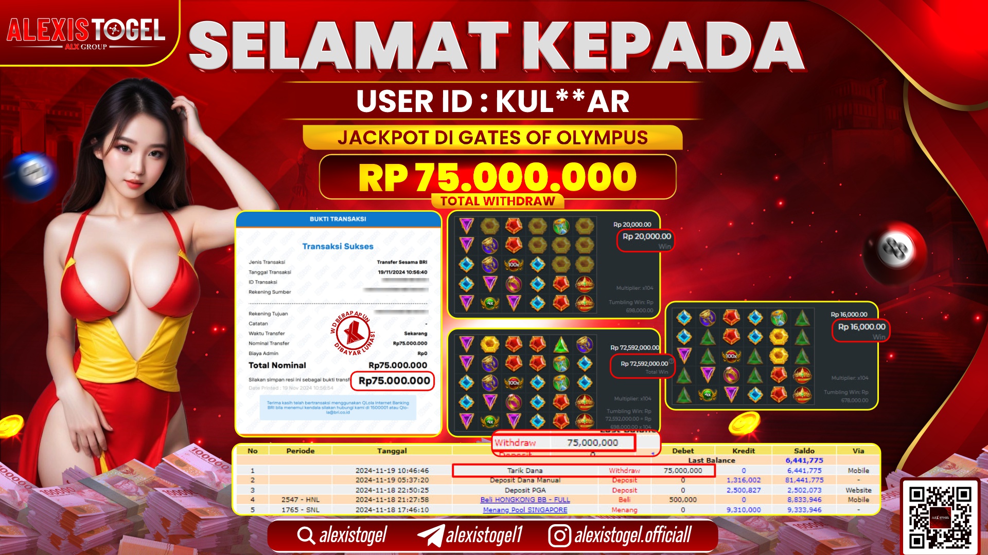 ALEXISTOGEL di SLOT GATES OF OLYMPUS RP.75.000.000 LUNAS