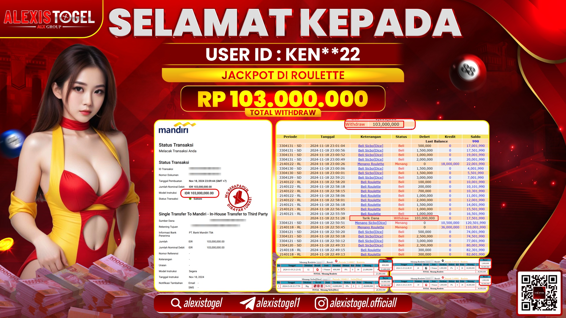 ALEXISTOGEL di CASINO ROULETTE RP.103.000.000 LUNAS