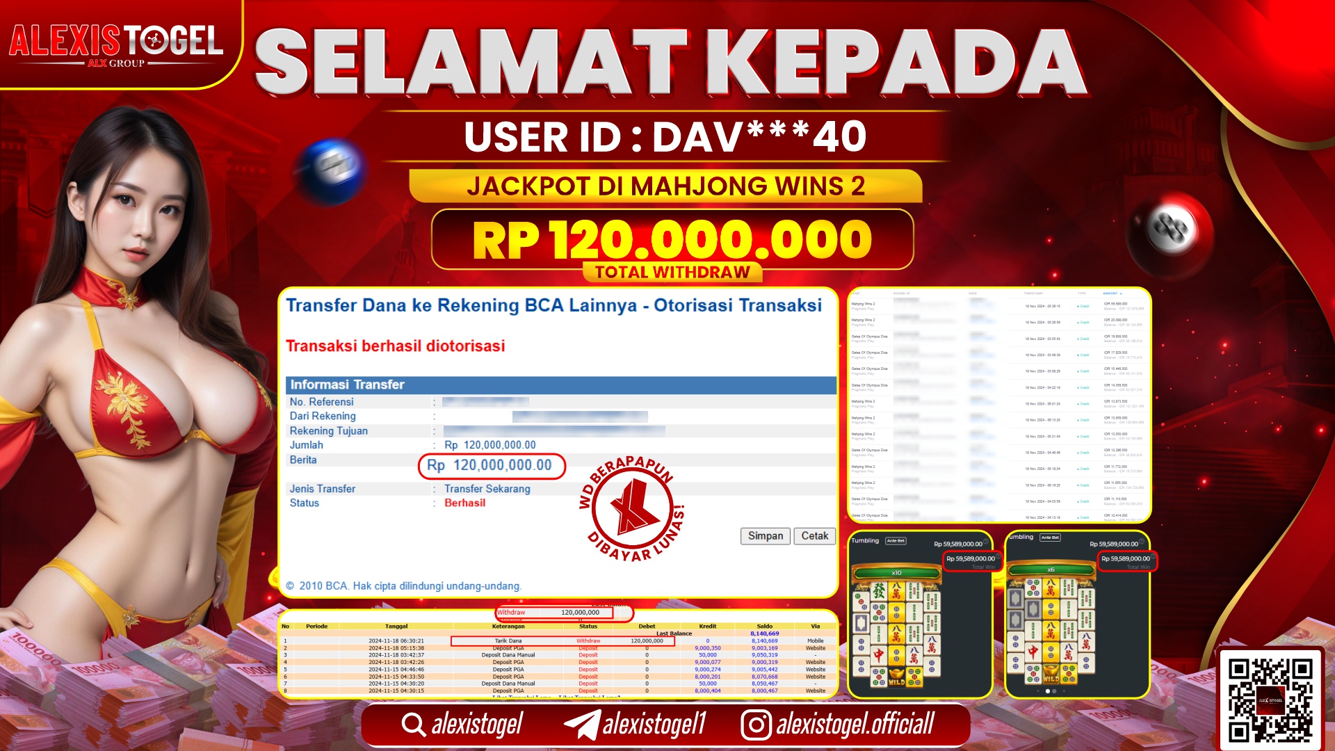 ALEXISTOGEL di SLOT MAHJONG WINS 2 RP.120.000.000 LUNAS