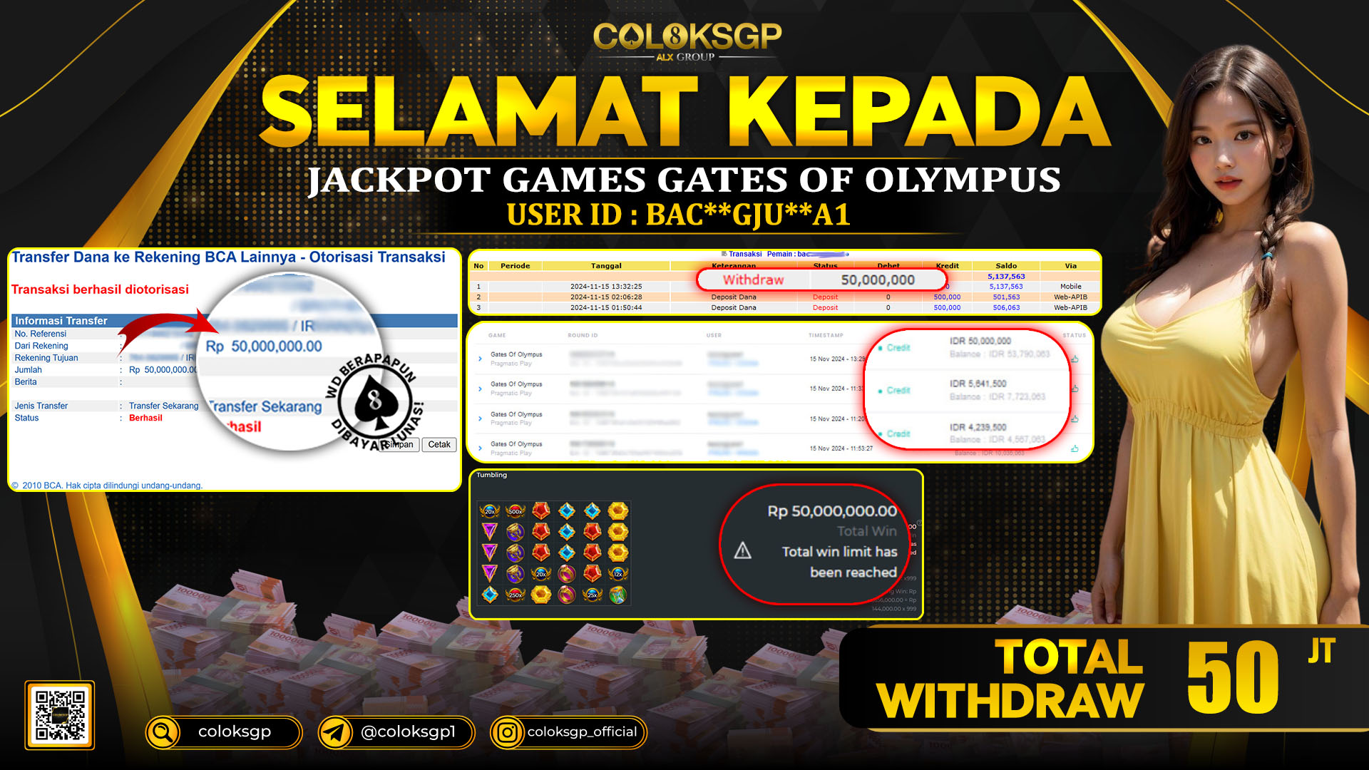 COLOKSGP JACKPOT SLOT GAMES RP 50.000.000 LUNAS