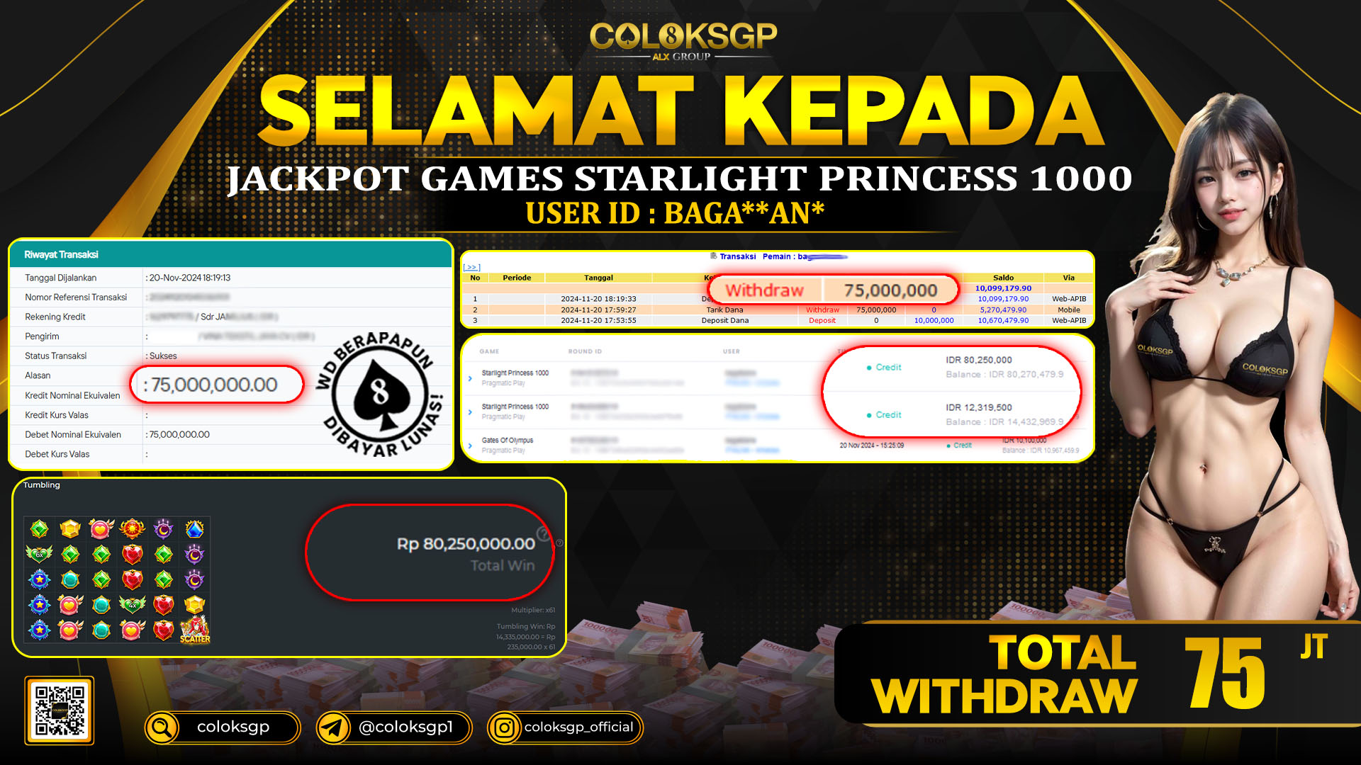 COLOKSGP JACKPOT SLOT GAMES RP 75.000.000 LUNAS