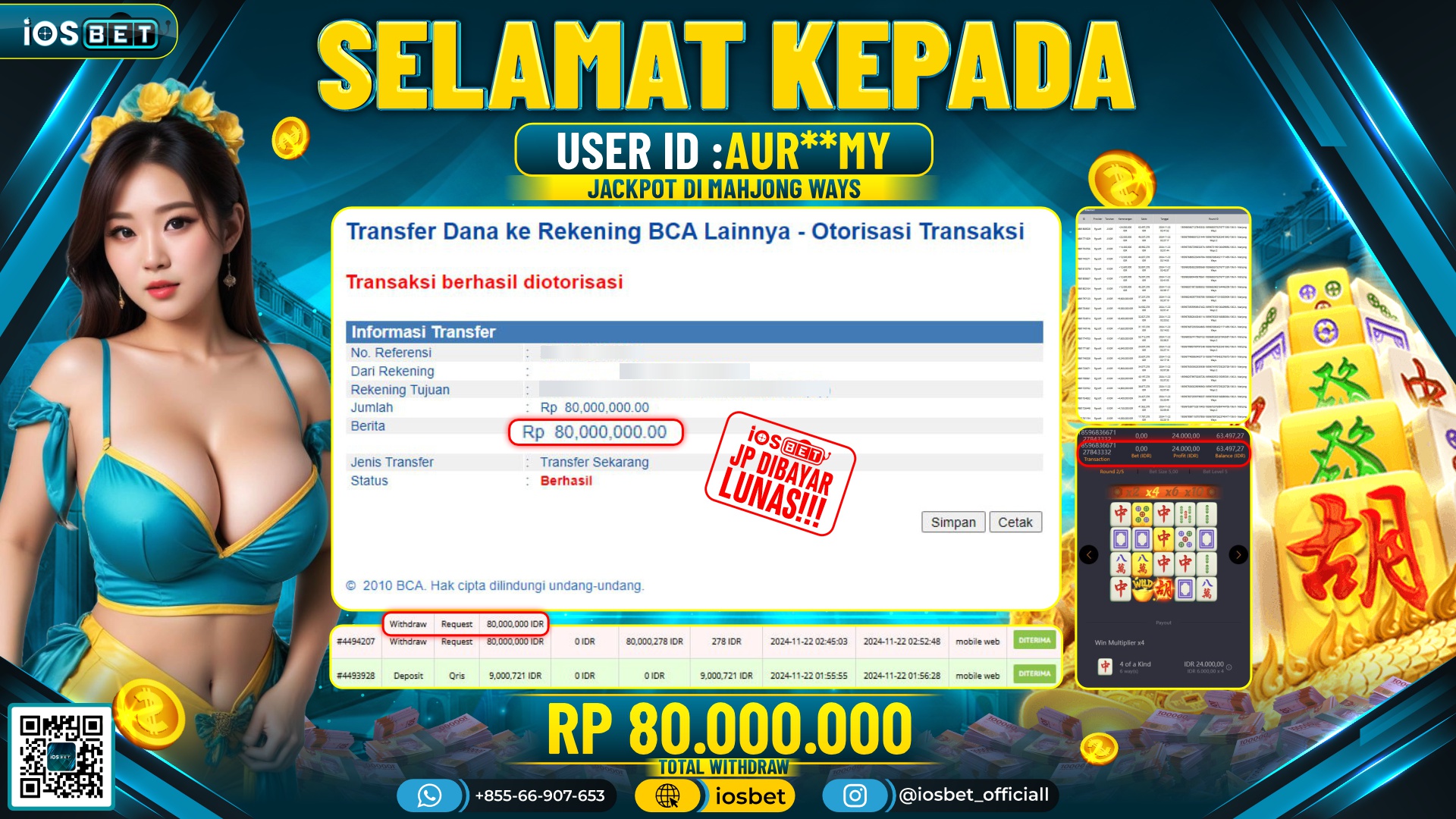 Bukti Pembayaran LUNAS SLOT GAME GACOR Rp.80.000.000,-