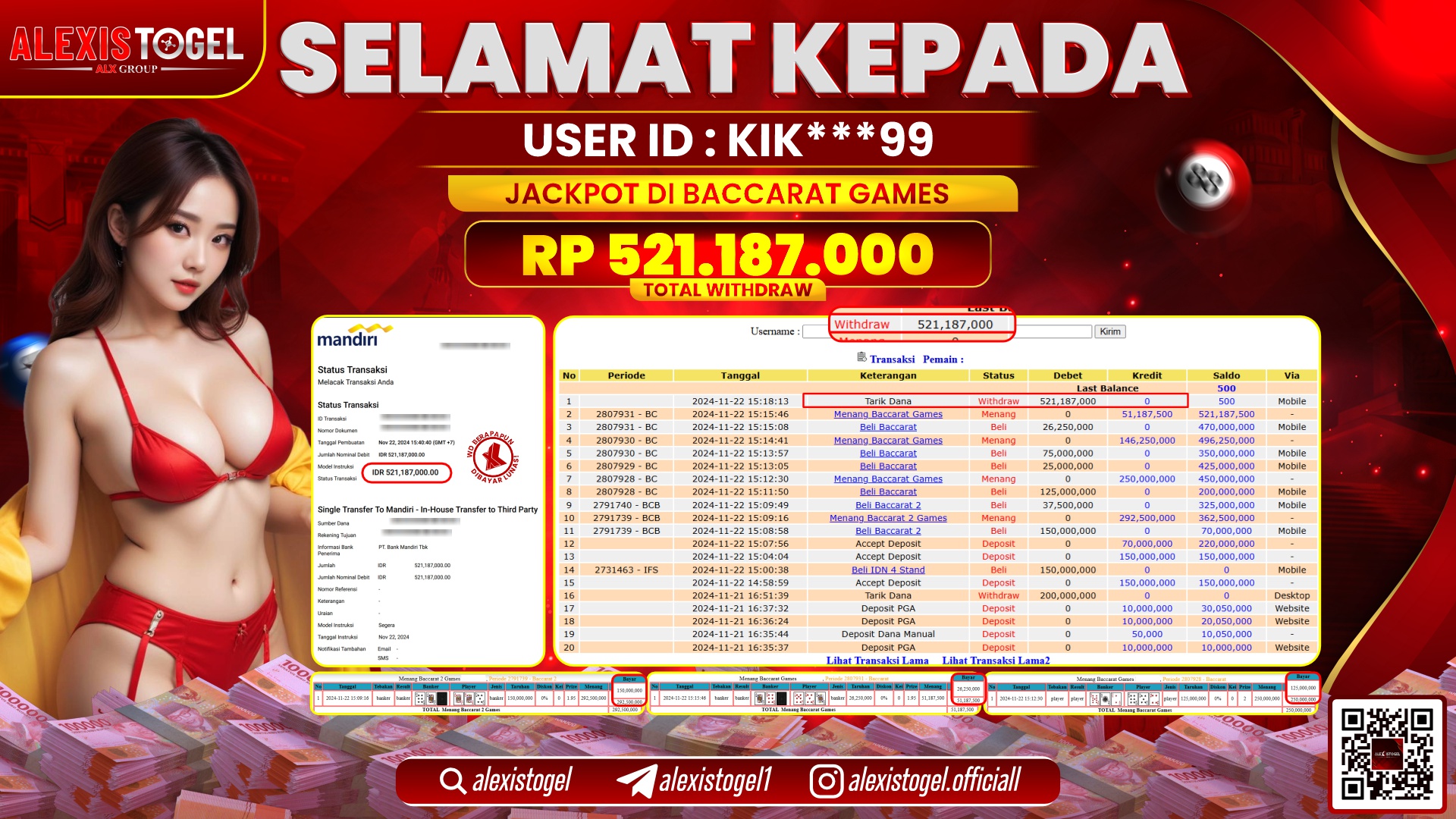 ALEXISTOGEL di CASINO BACCARAT RP.521.187.000 LUNAS