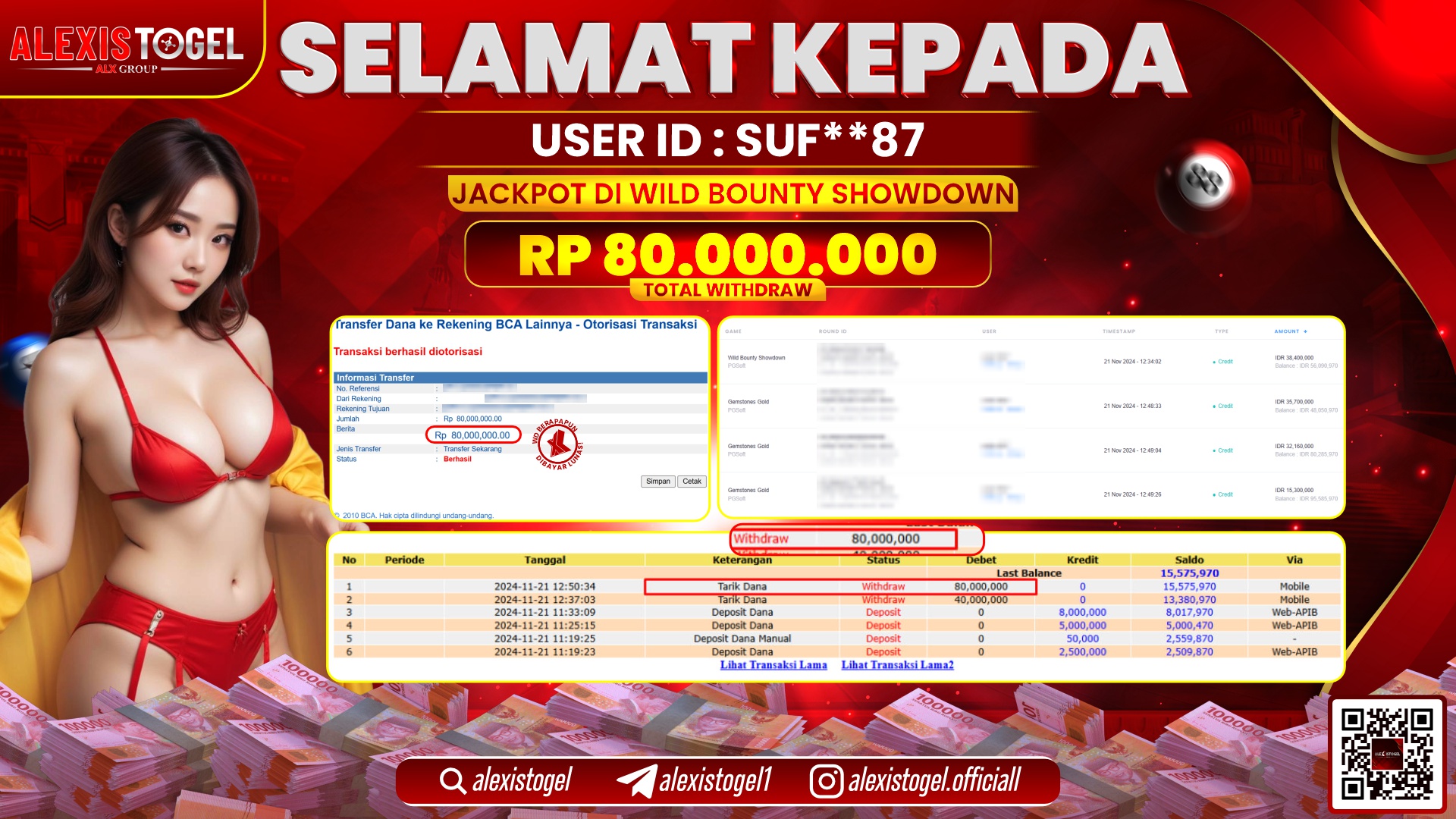 ALEXISTOGEL di SLOT WILD BOUNTY RP.80.000.000 LUNAS