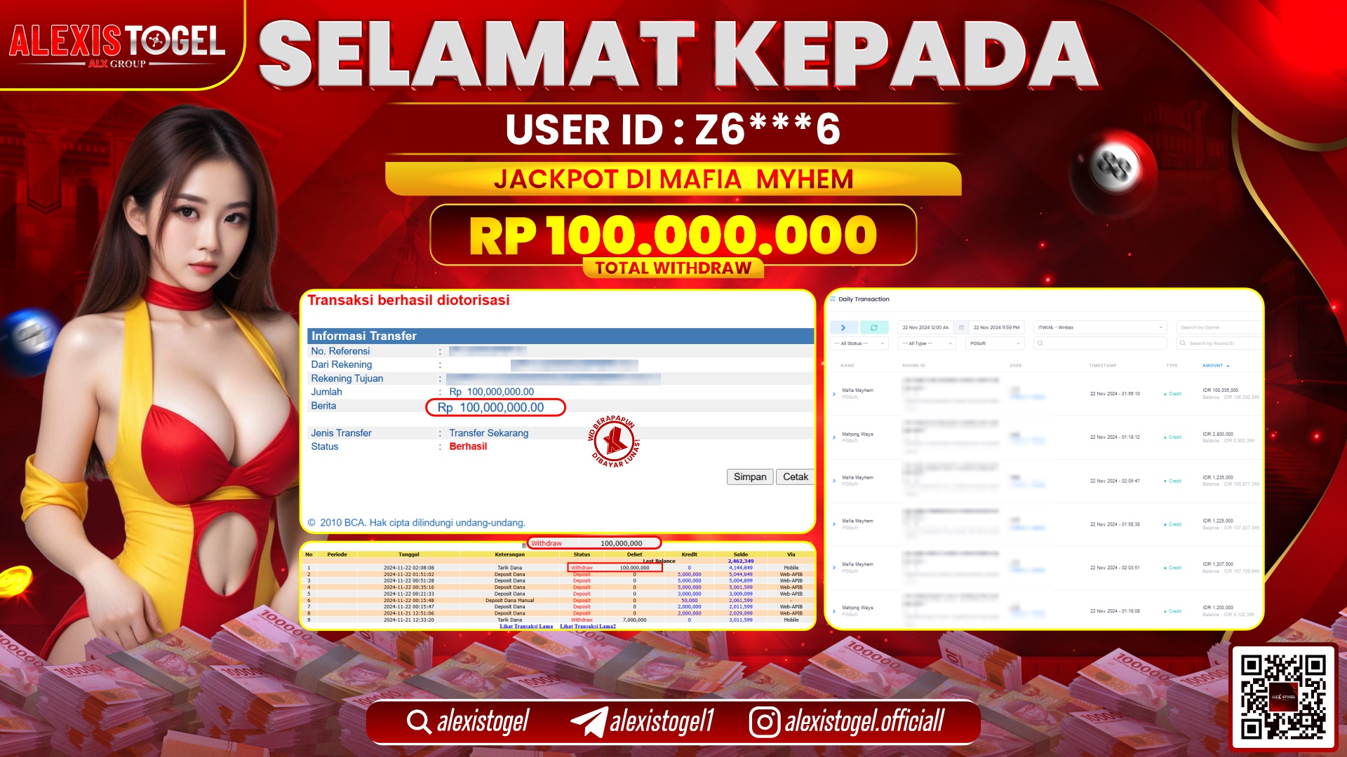 ALEXISTOGEL di SLOT MAFIA MYHEM RP.100.000.000 LUNAS