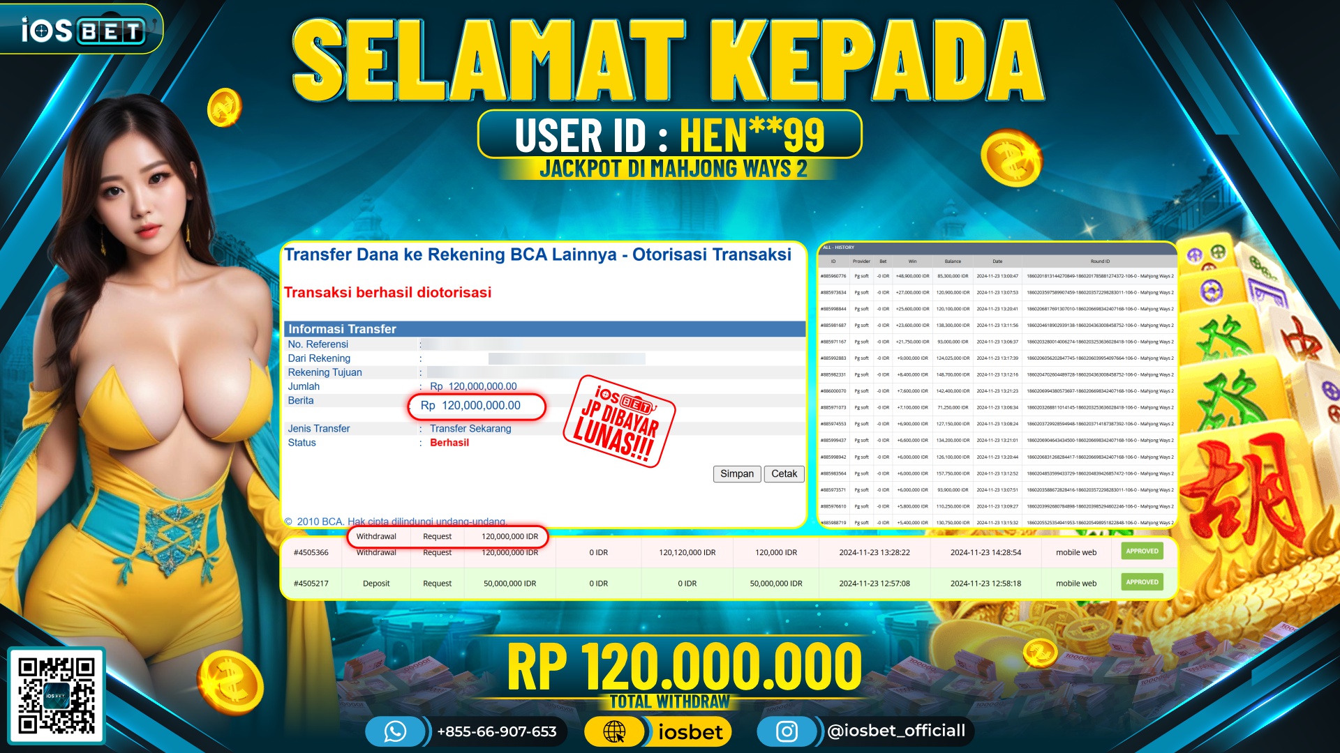 Bukti Pembayaran LUNAS SLOT GAME GACOR Rp.120.000.000