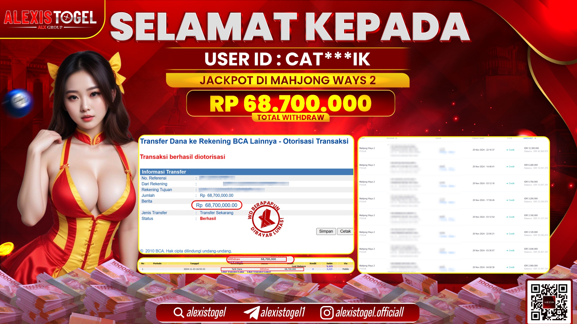ALEXISTOGEL di SLOT MAHJONG WAYS 2 RP.68.700.000 LUNAS