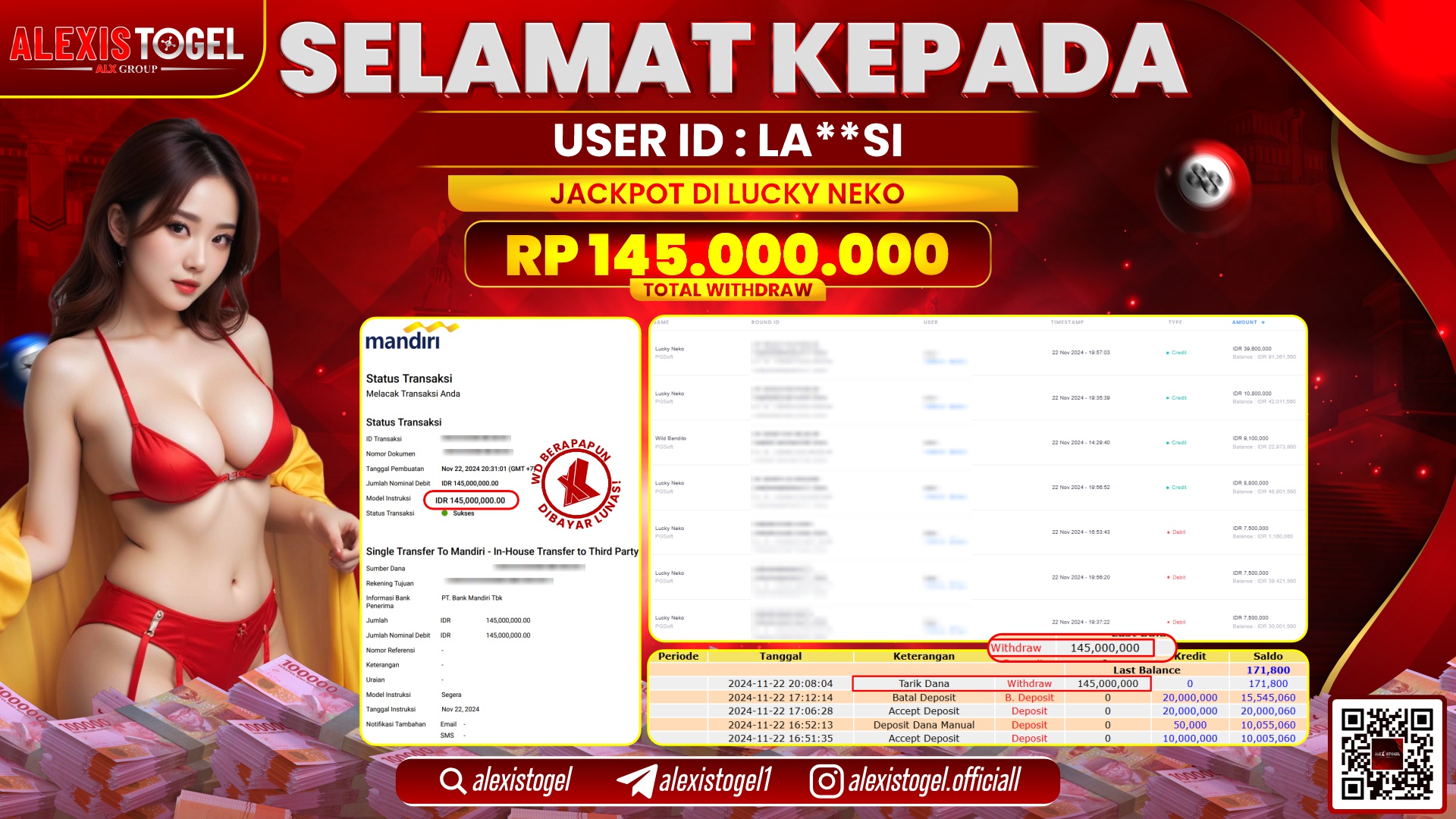 ALEXISTOGEL di SLOT LUCKY NEKO RP.145.000.000 LUNAS