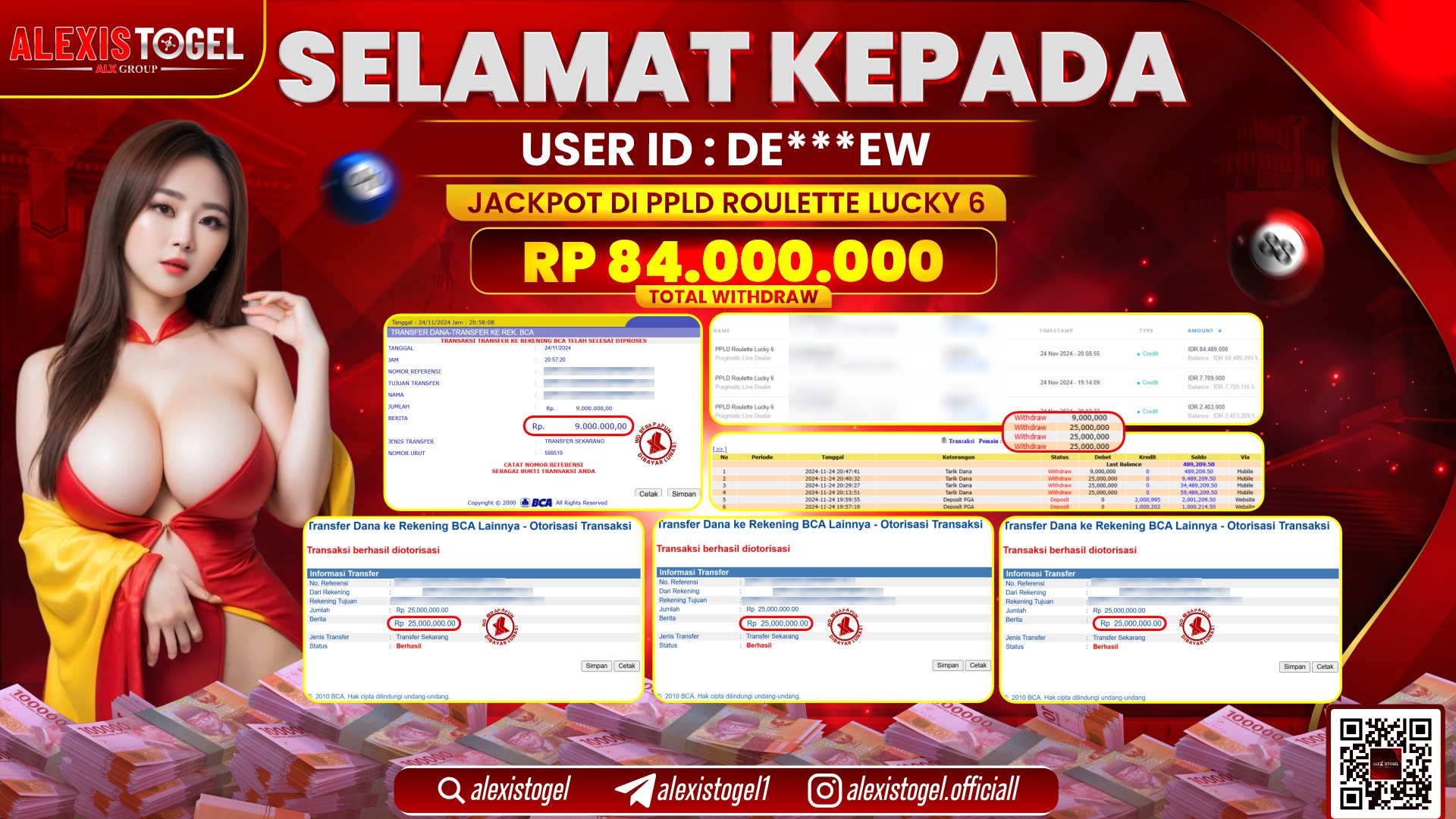 ALEXISTOGEL di ROULETTE LUCKY 6 RP.84.000.000 LUNAS