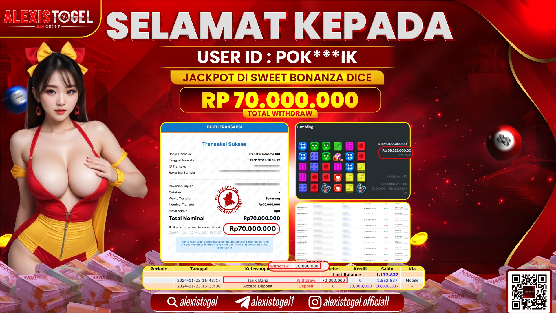 ALEXISTOGEL di SLOT SWEET BONANZA DICE RP.70.000.000 LUNAS