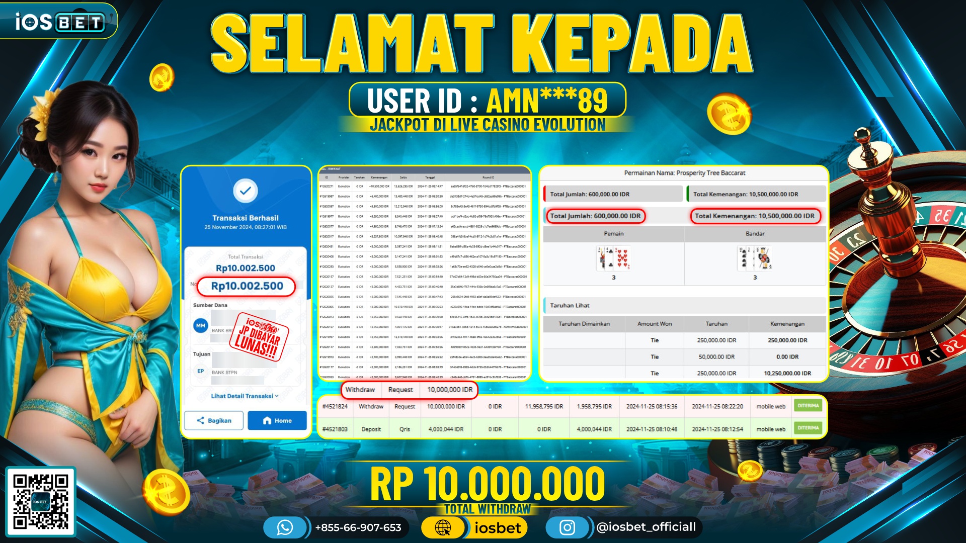 Bukti Pembayaran LUNAS LIVE CASINO Rp.10.000.000
