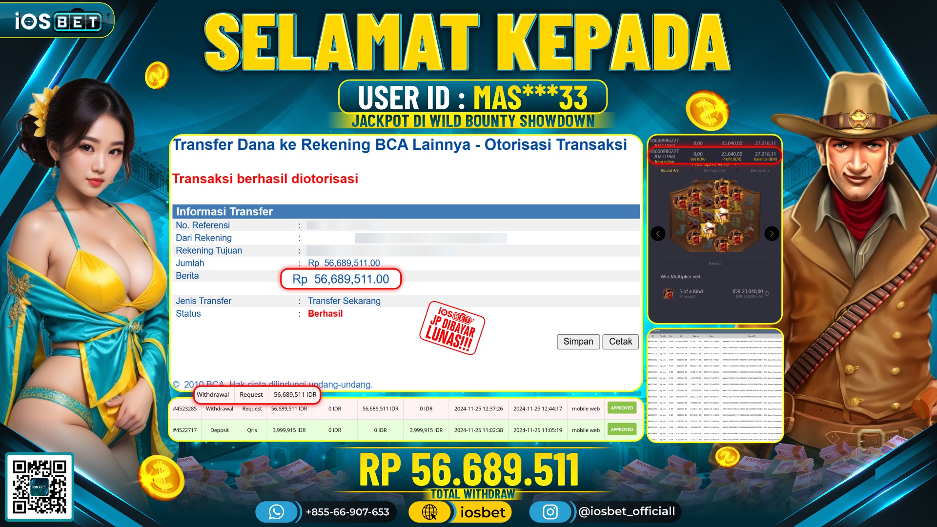 Bukti Pembayaran LUNAS SLOT GAME GACOR Rp.56.689.511