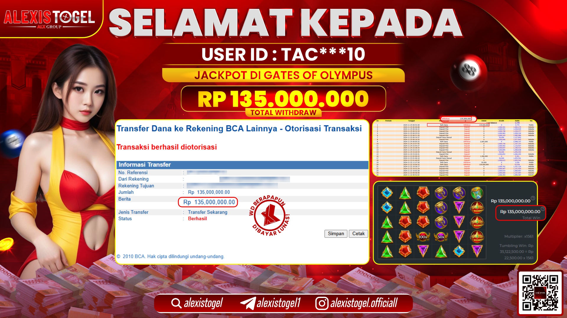 ALEXISTOGEL di SLOT GATES OF OLYMPUS RP.135.000.000 LUNAS