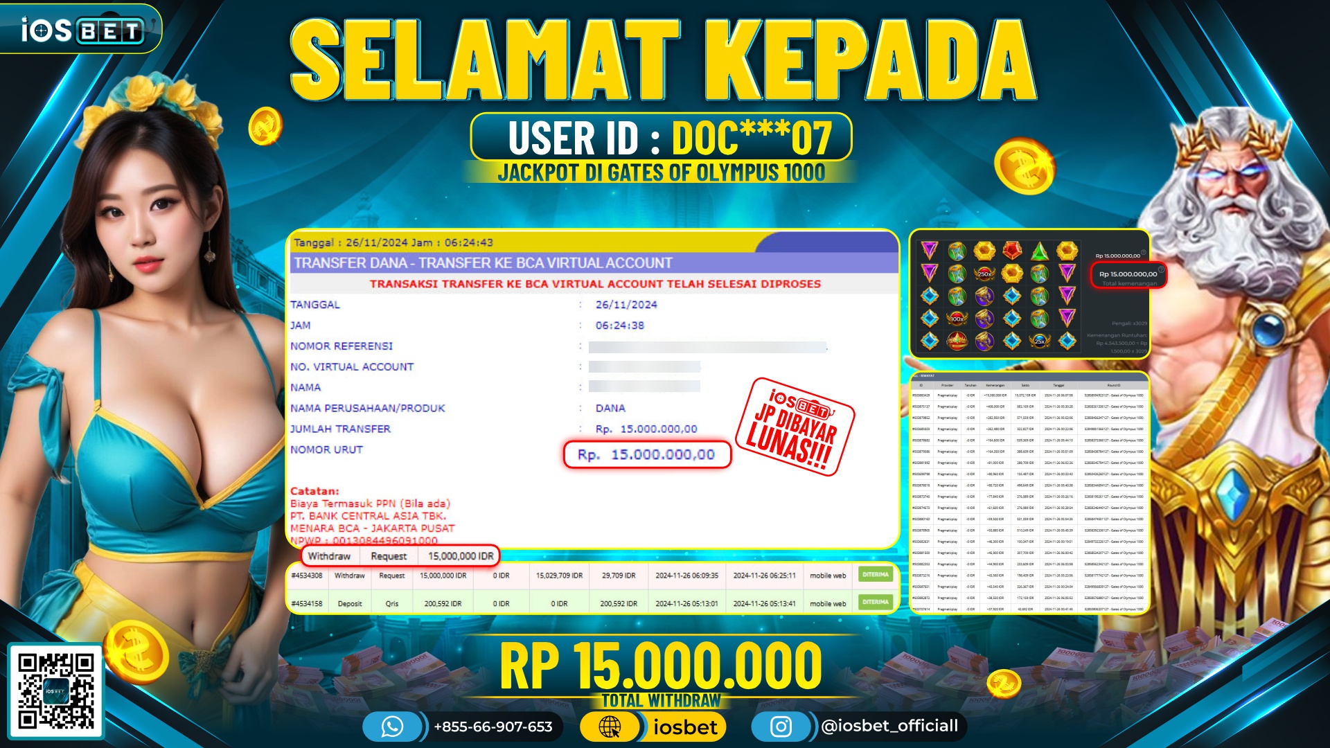 Bukti Pembayaran LUNAS SLOT GAME GACOR Rp.15.000.000