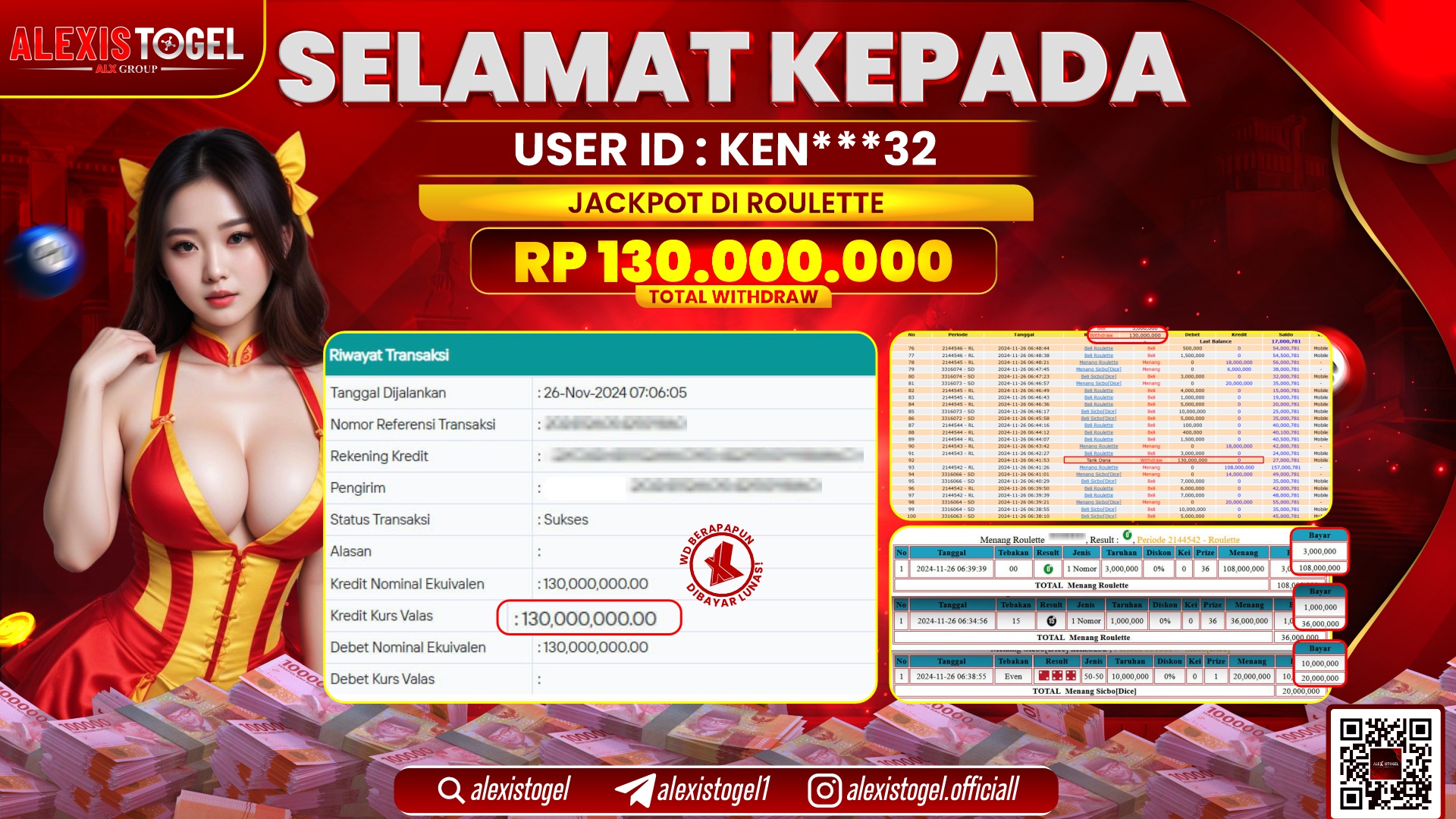 ALEXISTOGEL di CASINO ROULETTE RP.130.000.000 LUNAS