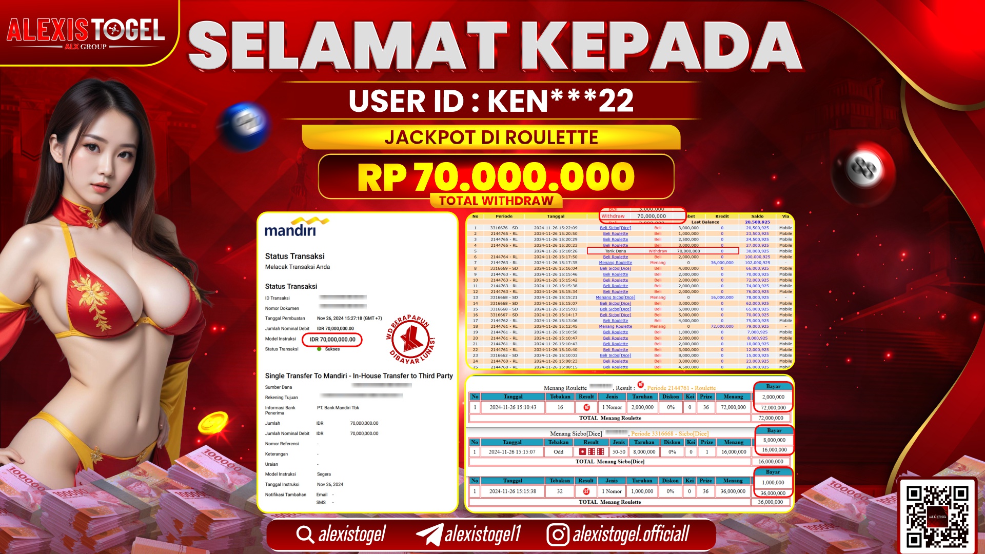 ALEXISTOGEL di CASINO ROULETTE RP.70.000.000 LUNAS