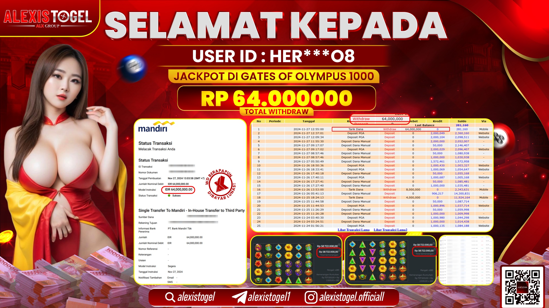 ALEXISTOGEL di SLOT GATES OF OLYMPUS RP.64.000.000 LUNAS