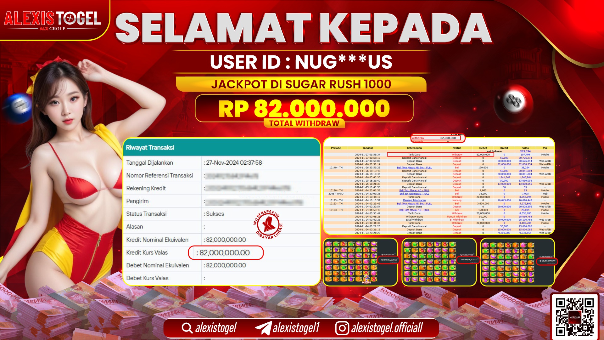 ALEXISTOGEL di SLOT SUGAR RUSH RP.82.000.000 LUNAS